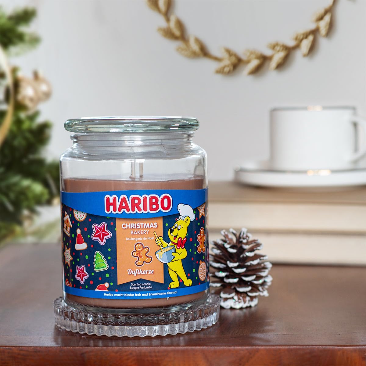 Haribo Candela Profumata in Barattolo Con Coperchio | Christmas Bakery | Natale | Lunga Durata (100 h) | Marrone | Grande (510 g)