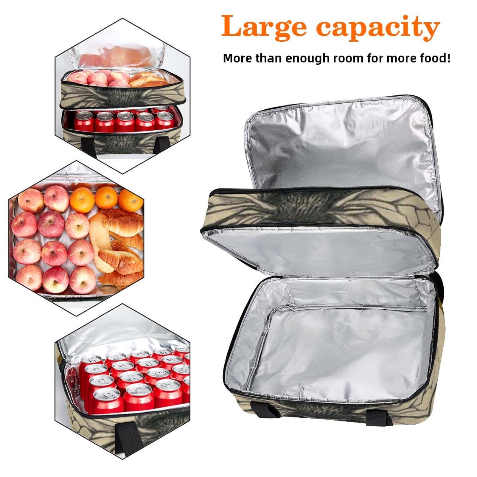 Grand sac à déjeuner isotherme pour homme et femme, double couche, étanche, étanche, réutilisable, sac fourre-tout pour le travail, l'école, le pique-nique, la plage, le camping, les voyages, motif
