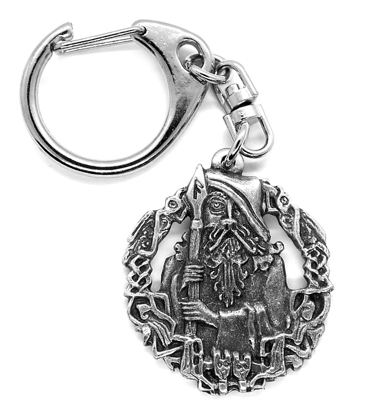 Viking Odin God Push Gate Keyring with a Grey Burlap Pouch