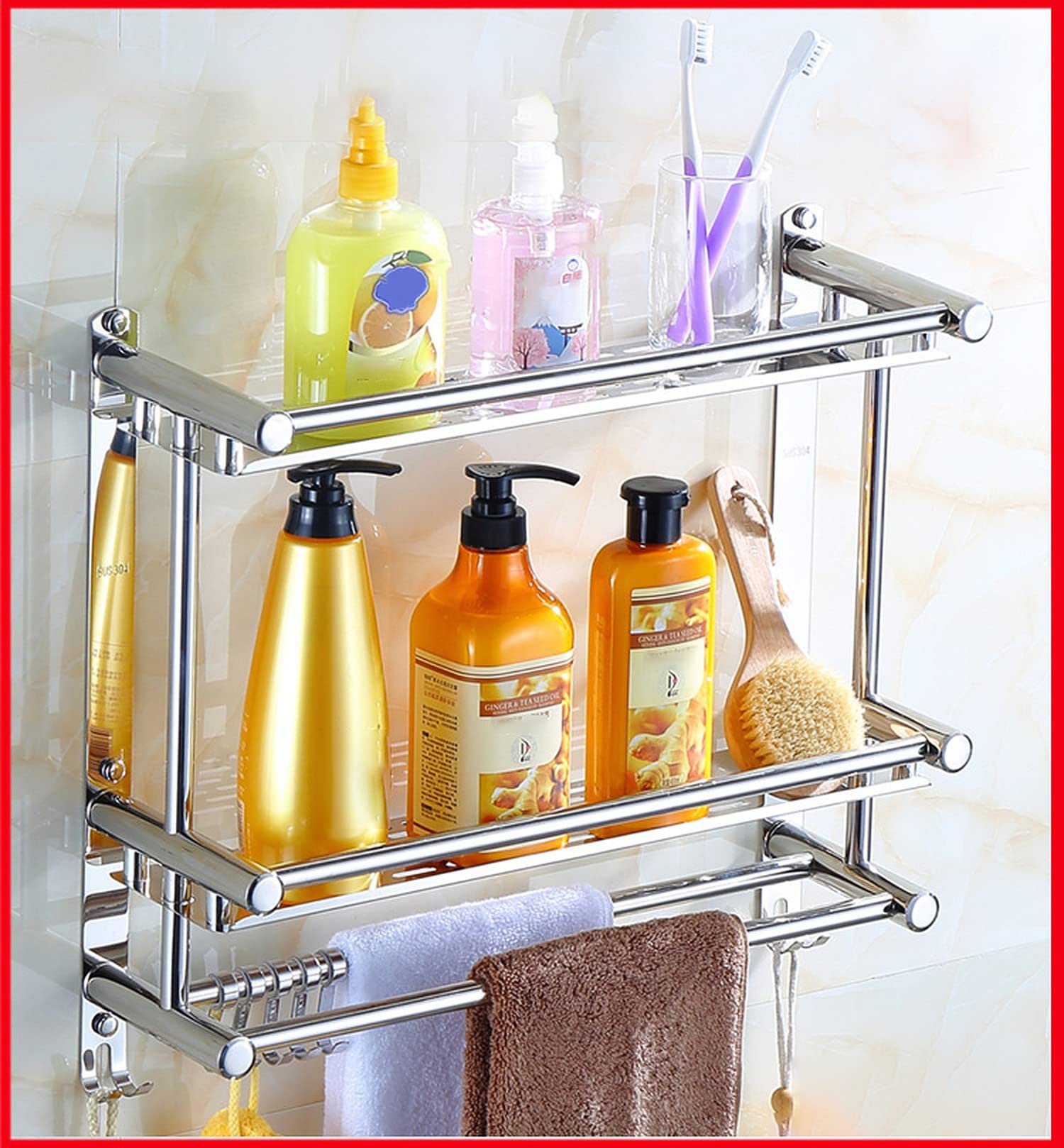wolpin Stainless Steel Double Layer Wall Shelves with Towel Hanger Chrome Finish Multipurpose Wall Mount Bathroom Storage Rack Box Strong Bathroom Accessories Rack Shelf, Silver, Set of 1 (B0B2PHWLJ1) Amazon Price History, Amazon Price Tracker