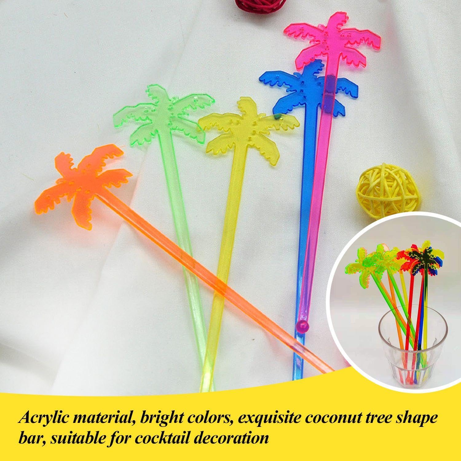 50 Selecciones De Paraguas De Cóctel, 5 Varillas De Agitación De Árbol De Coco, Accesorios De Decoración De Cócteles, Selecciones De Paraguas De Decoración De Pasteles, Accesorios De Cóctel