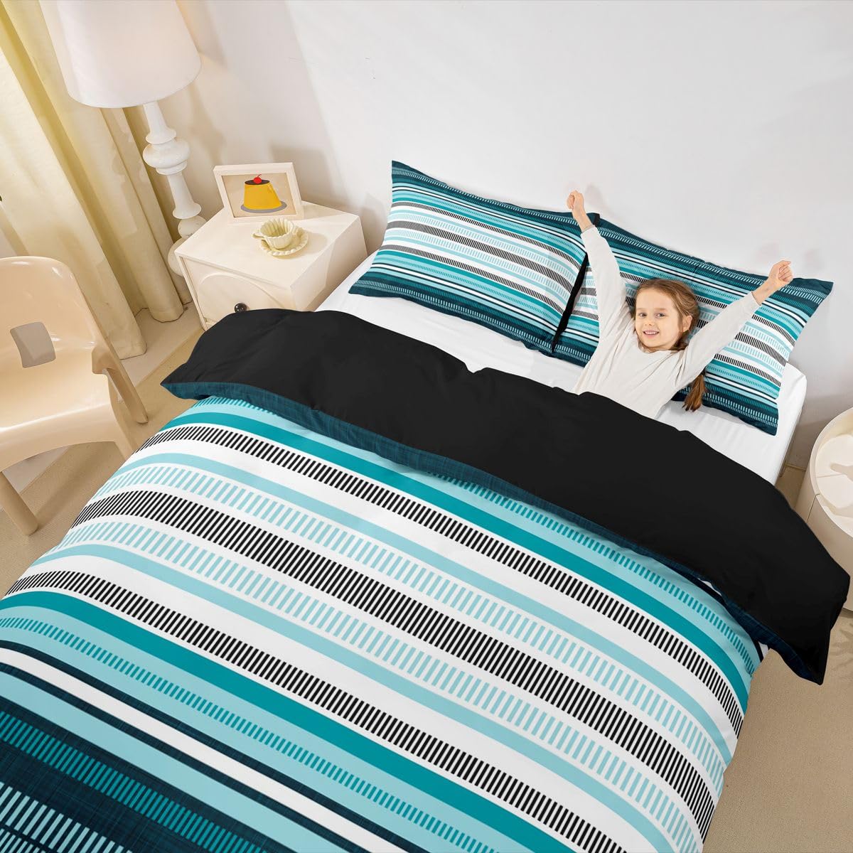 Homemissing Retro Striped Bettwäsche Set 155x220cm Erwachsene Kinder Jungen