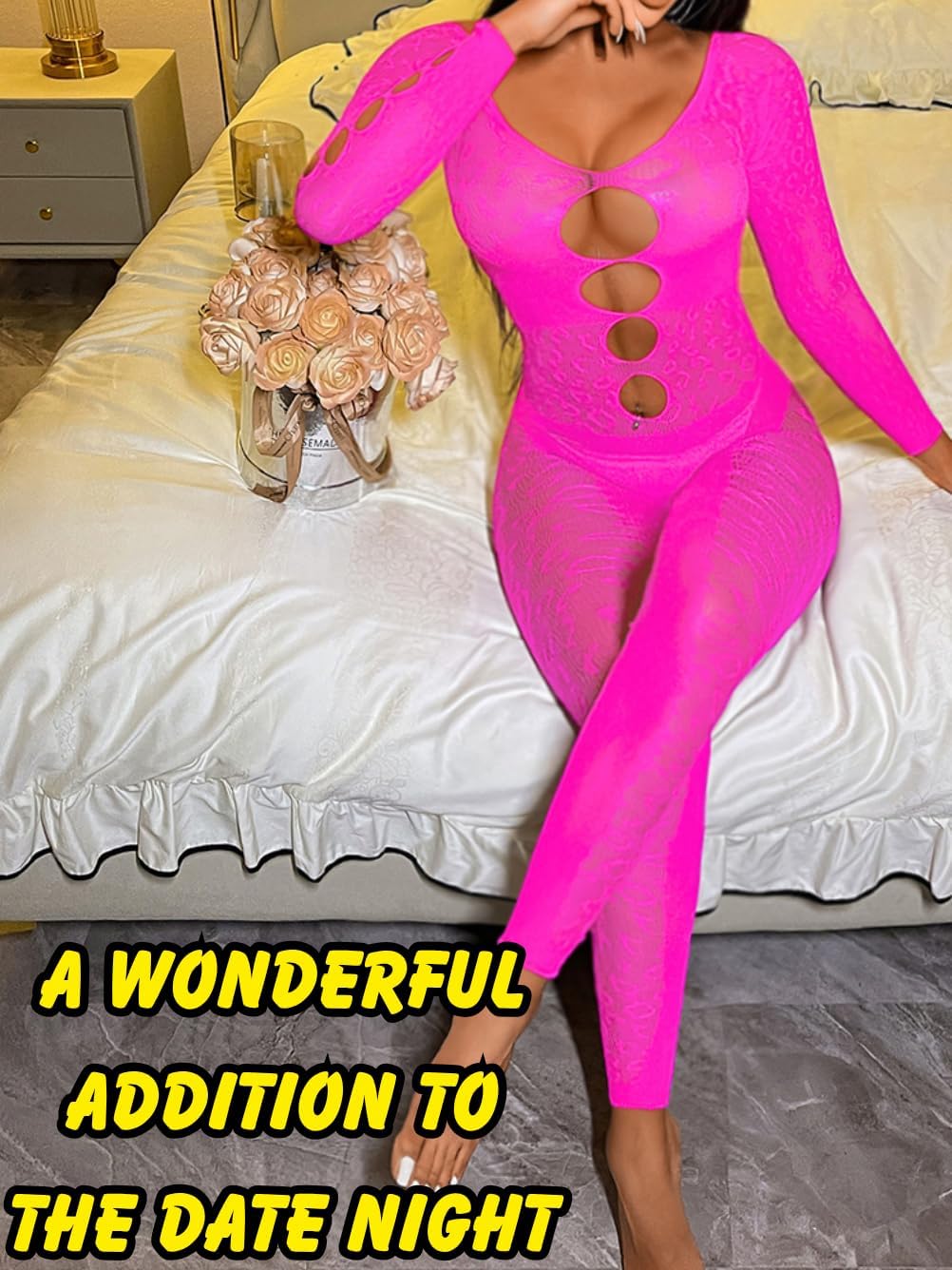 Women Sexy Full Leopard Fishnet Bodysuit, Poster Lace Jumpsuit Body Stockings, Club Rave Party Exotic Dancer Outfits - Image 4