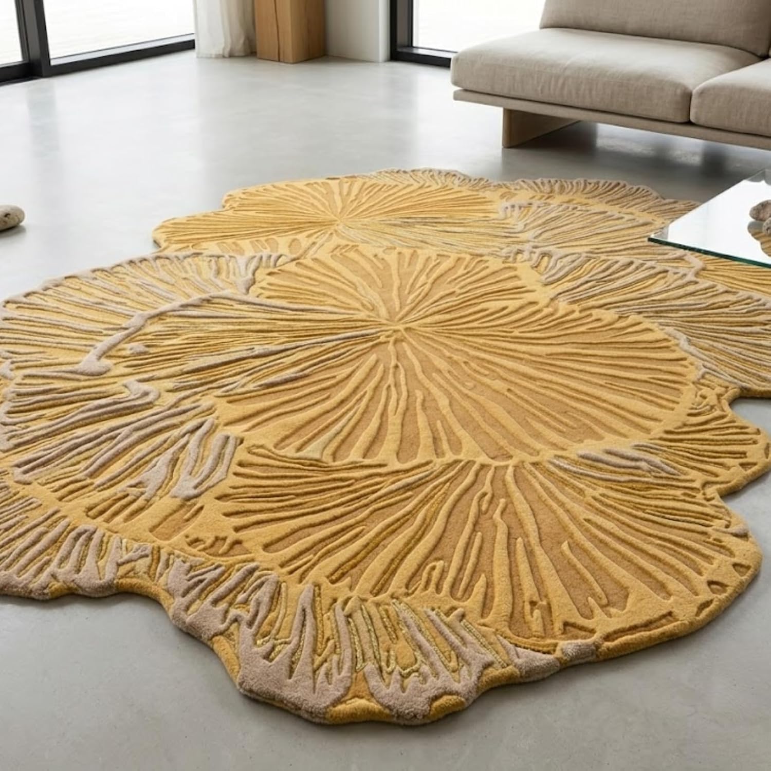 Floweral Shaped Area Rug for Living Room, 3D Petal Floral Carpet, Soft Plush Yellow Floor Mat | Non Slip Accent Rug for Bedroom Kids Room Home Decor Modern Statement Rug (6x10 Feet)