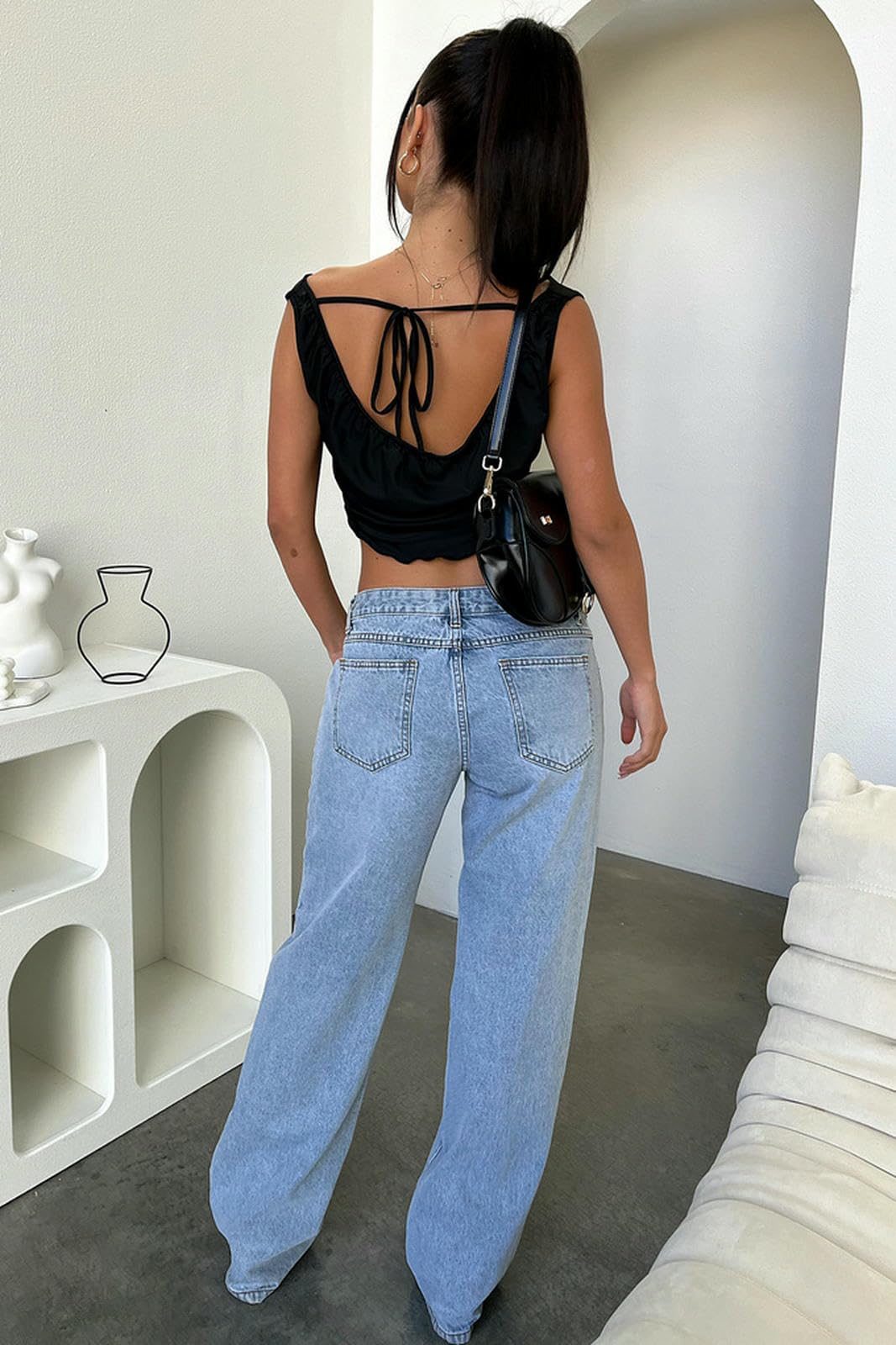 Jeans Donna for Women Wide Gamba Dritta Elastico Pantaloni in Denim-Azzurro-m