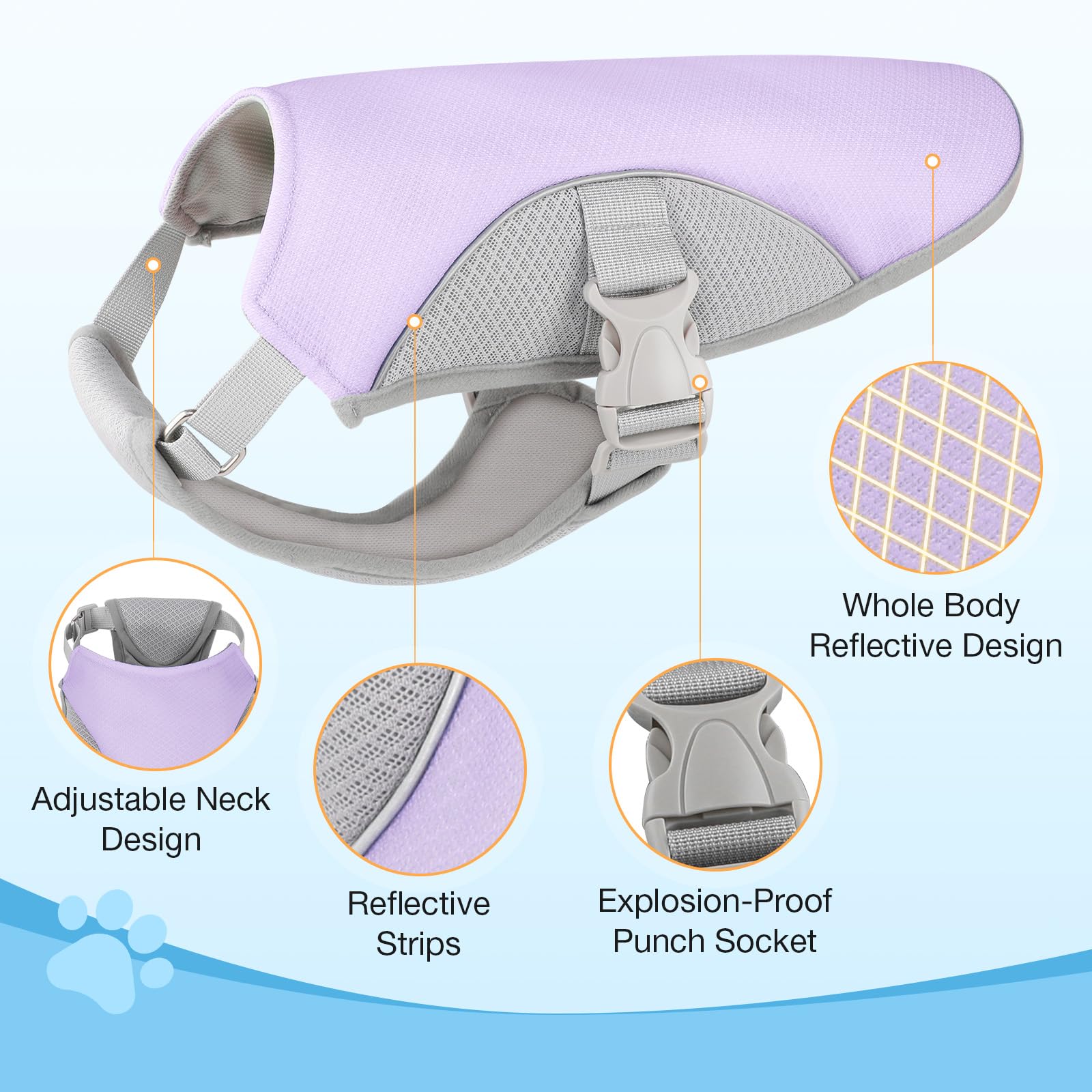 Dog Cooling Vest Harness UV Protection Pet Cooler Jacket with Adjustable Buckle for Summer Beach and Hiking Lavender Purple-Large