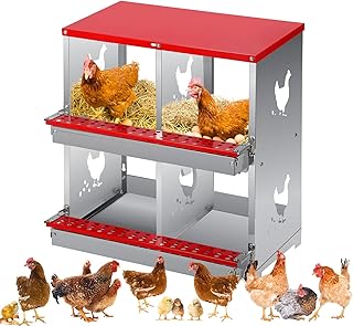 Chicken Nesting Box, 4 Compartment Metal Poultry Nest Boxes Wall Mount with Vented Holes, Chicken Coop Laying Boxes with Roll Away Easy Egg Collection, Rust Proofed Poultry Nest Box for Rabbit Ducks