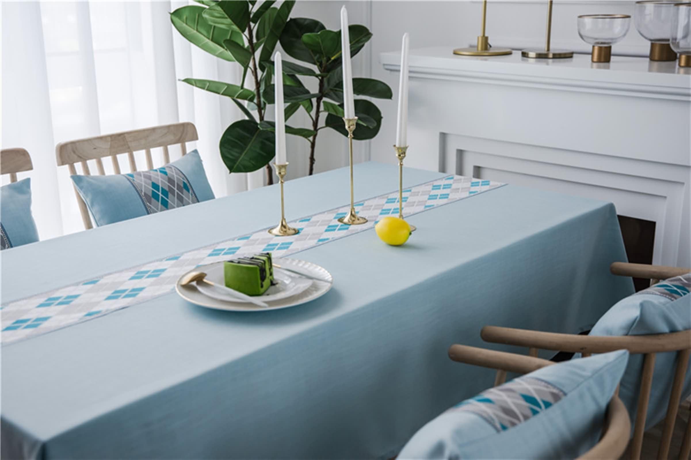 Mantel Lavable Rectangular Azul, Empalme con Rombos, de Poliéster Fácil de Limpiar, 135 x 180 cm, Mantel para Mesa de Centro