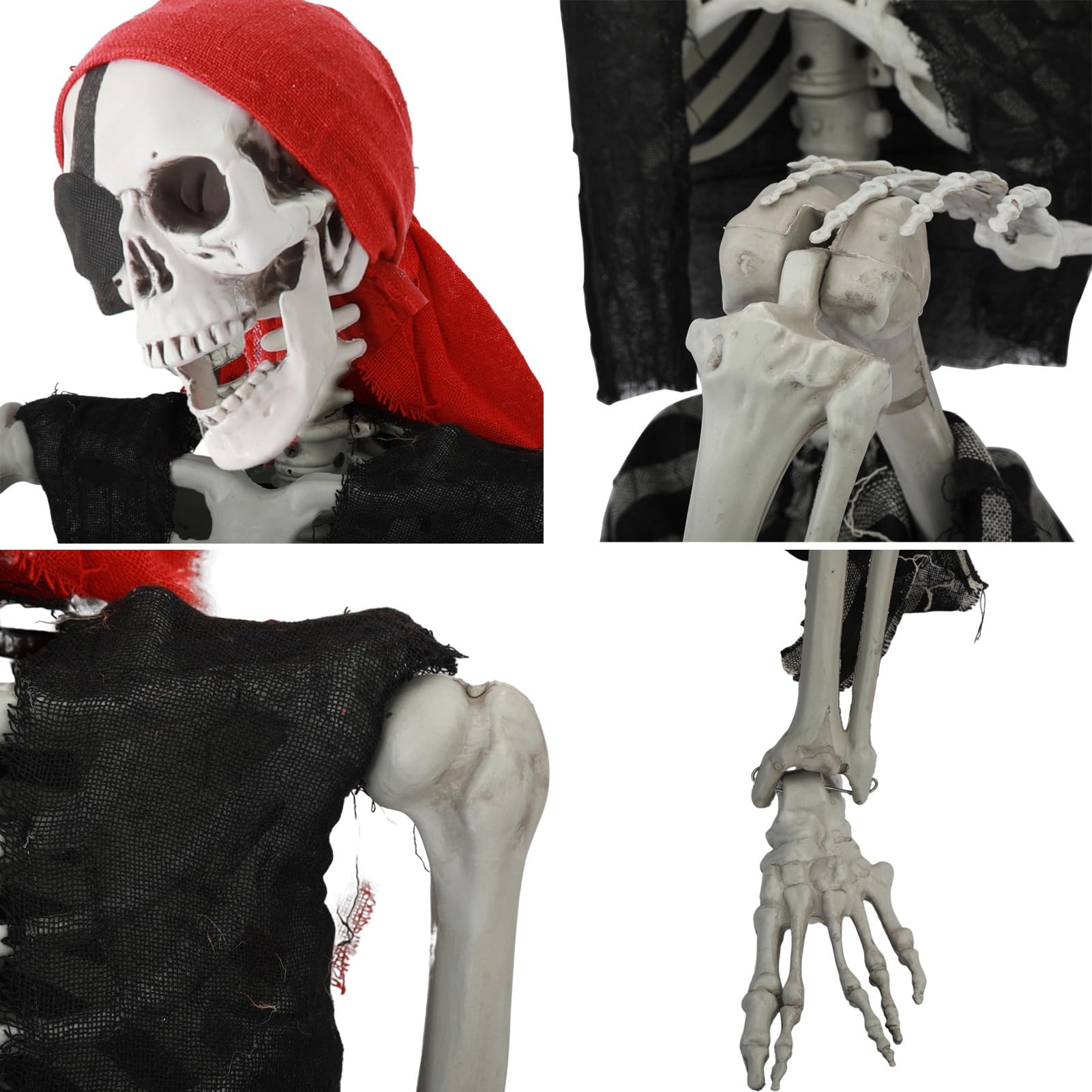 165 cm - Décoration d'Halloween - Squelette humain grandeur nature avec articulations mobiles - Foulard de pirate et tenues - 170 cm