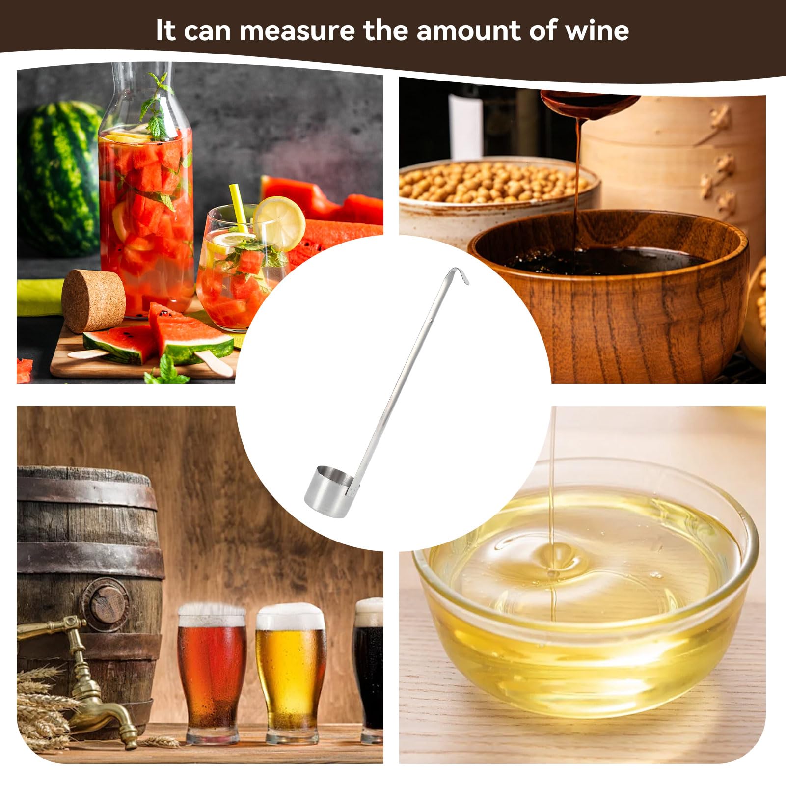 Stainless Steel Wine Dipper, Long Handle Beer Pouring Ladle Wine Container Spoon Sauce Ladle Spoon with Hook for Home Bar Restaurant(125ml)