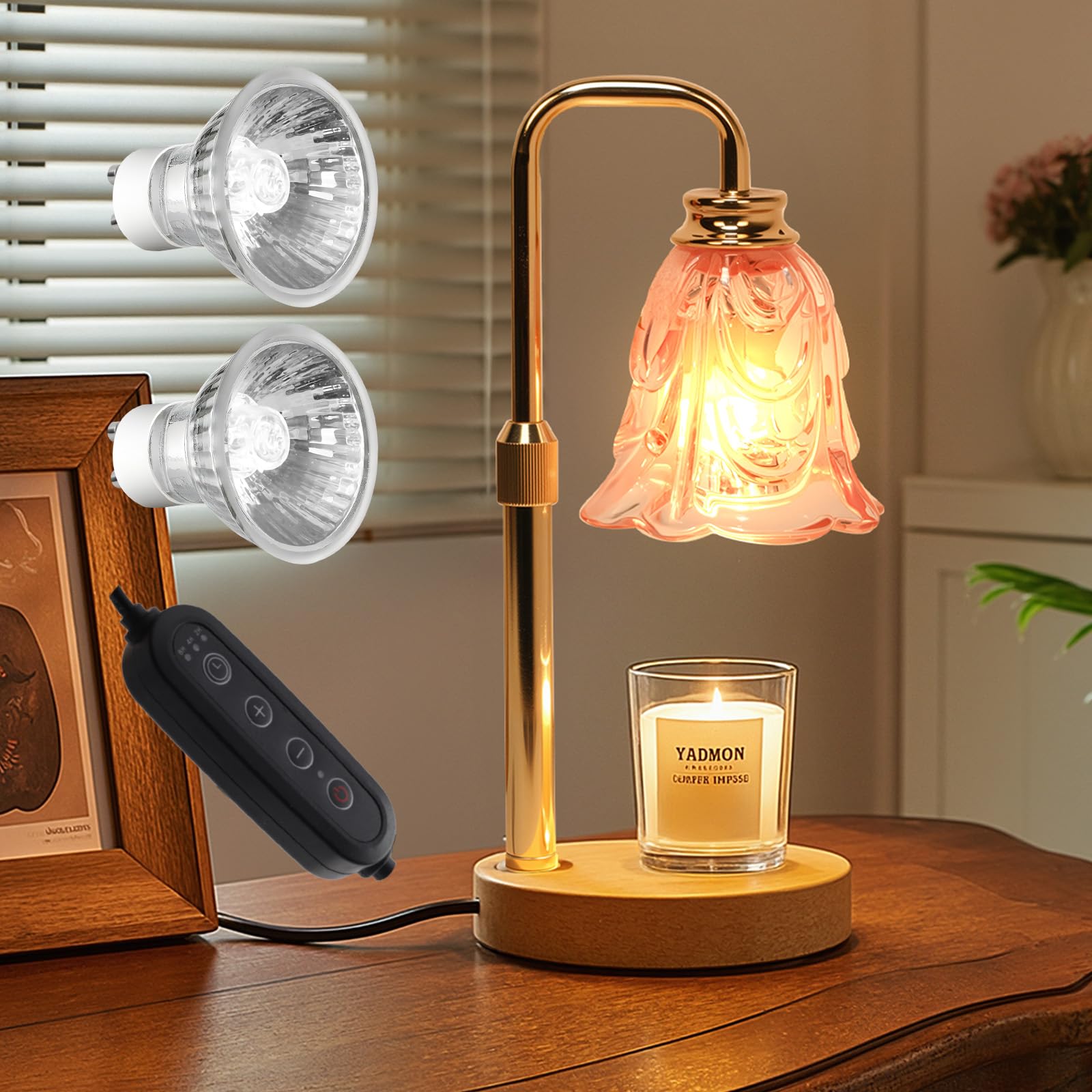Candle Warmer Lamp with Timer Electric Adjustable Height Candle Dimmable Wax Warmer Lamp Jar Candles with 2 Bulbs for Home Decor & Office