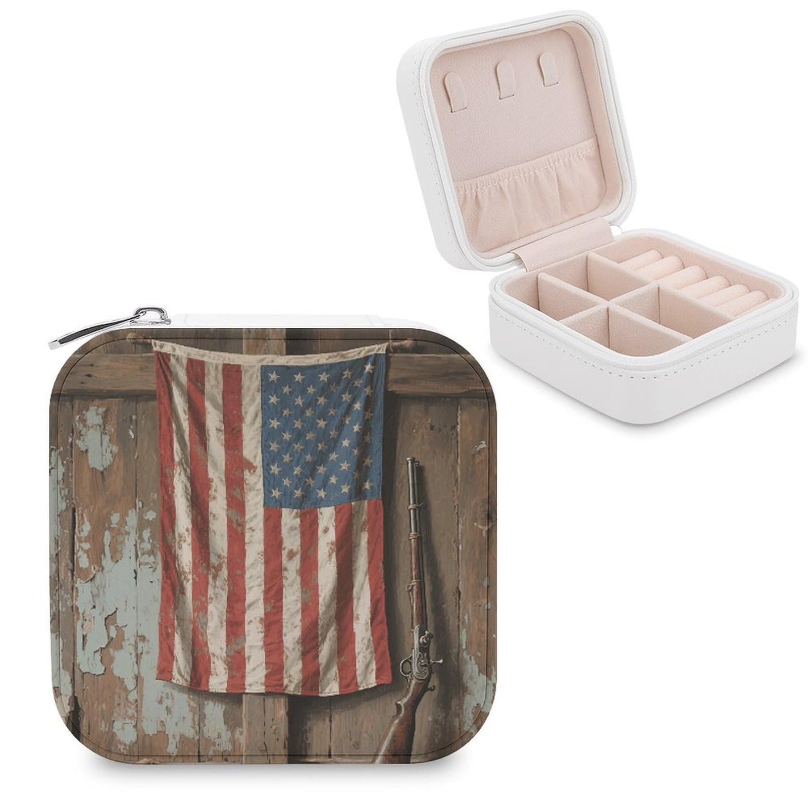 VstaDank Rustic American Flag Jewelry Box for Women Custom Travel Jewelry Case Personalized Travel Jewelry Boxes Small Portable Jewelry Organizer Box for Rings Necklaces Bracelets Earring