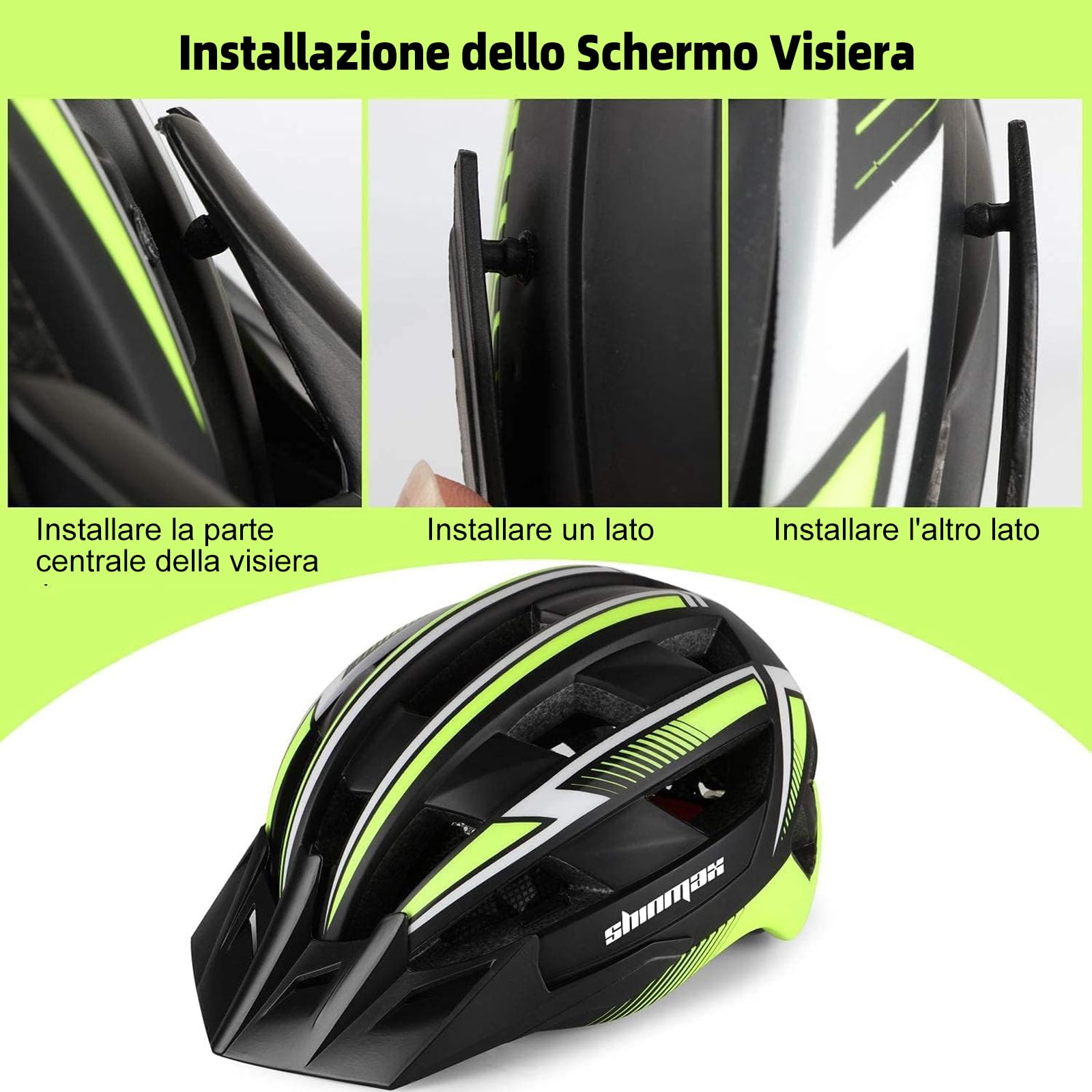 Shinmax Casco Bici Uomo Donna Casco MTB con LED USB Ricaricabile Luce Casco Bici Adulti con Visiera Rimovibile Magnetica Occhiali Casco Ciclismo Unisex Caschi Bicicletta 57-62cm NR-032