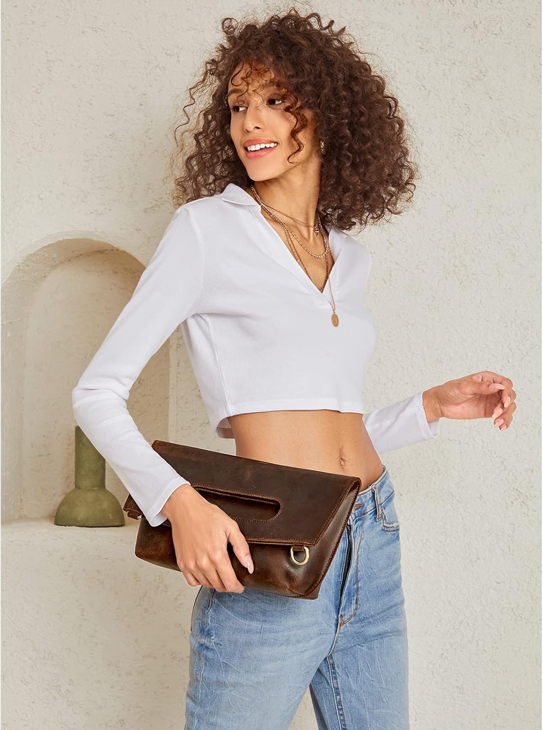 S-ZONE Women Vintage Genuine Leather Crossbody Bag Distressed Foldable Clutch Top Handle Handbag Purse - Image 2