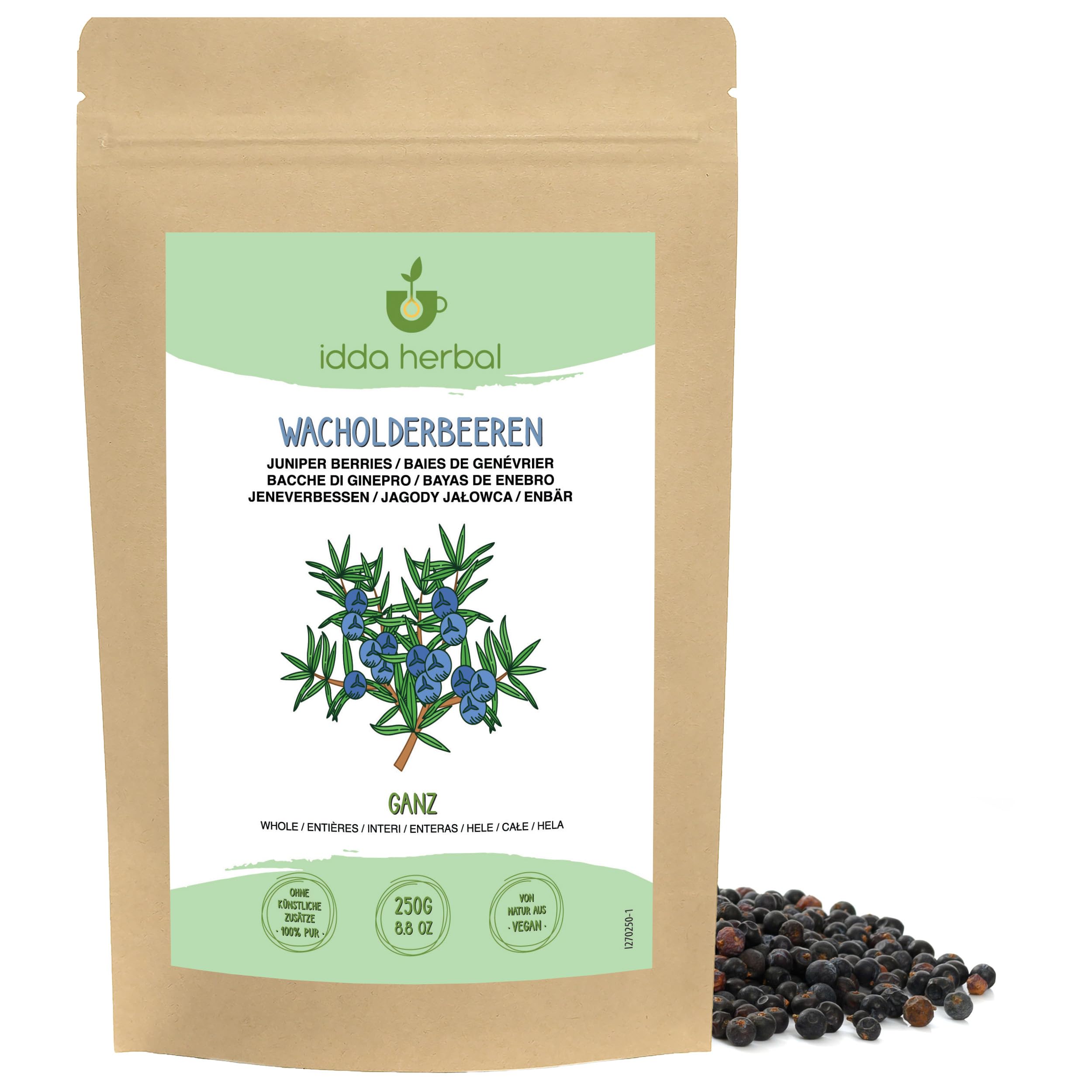 IDDA Herbal Dried Juniper Berries 250g 8.8 oz, Whole Juniper Berries, No Added Sugar, Dried Fruit