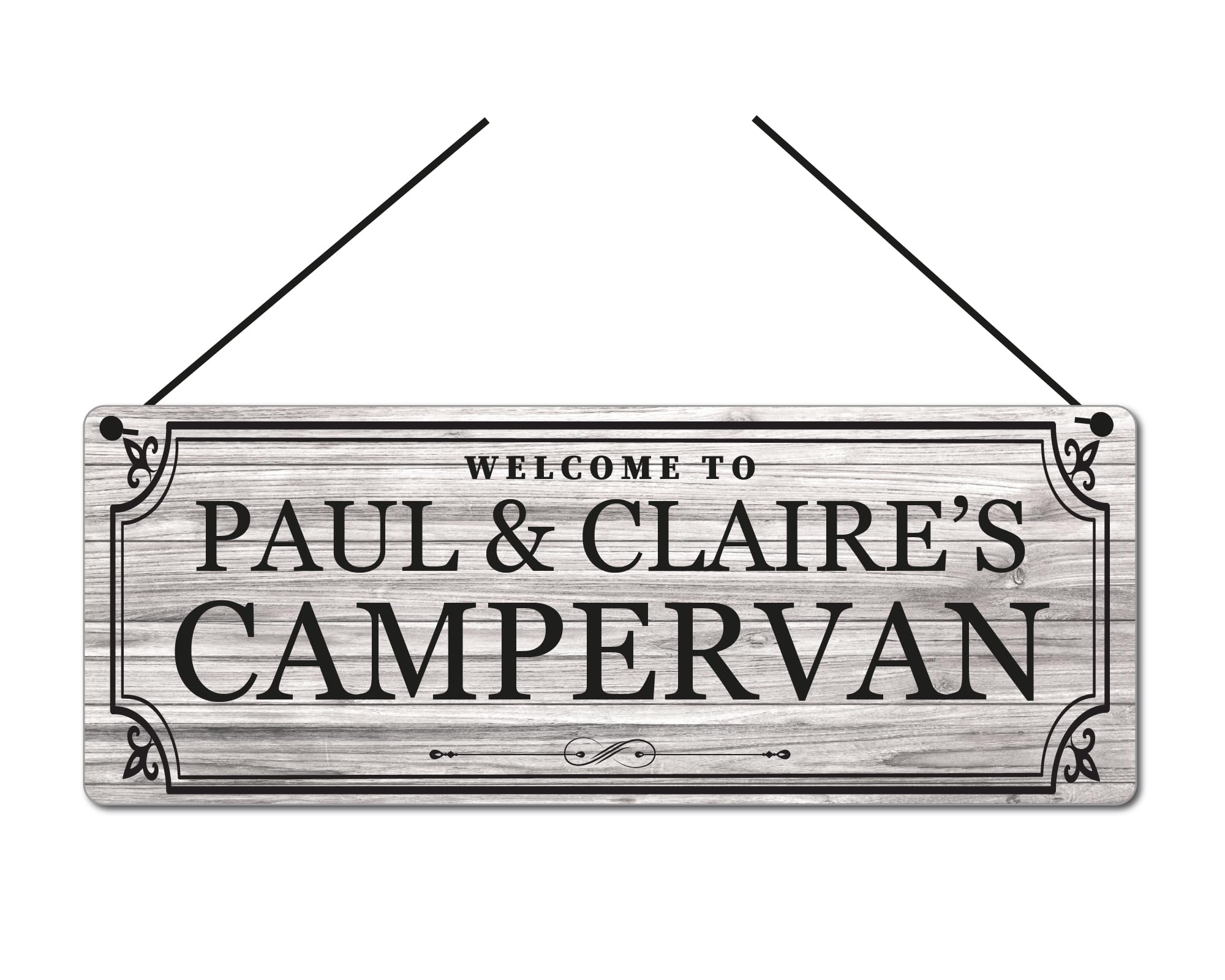 Rustic Personalised Campervan Sign 20x7.5 cm | Custom Hanging Aluminium Plaque with Waxed String | Caravan & Motorhome Gift