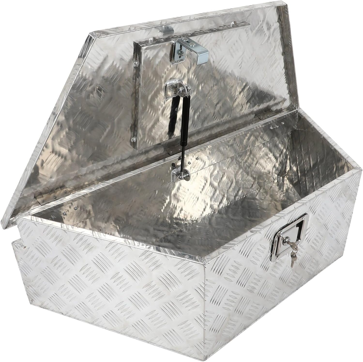 SCITOO 39Inch Lock And Keys Trapezoid Truck Bed Storage Box For Pick Up Truck Bed RV Trailer Tool Box Silver
