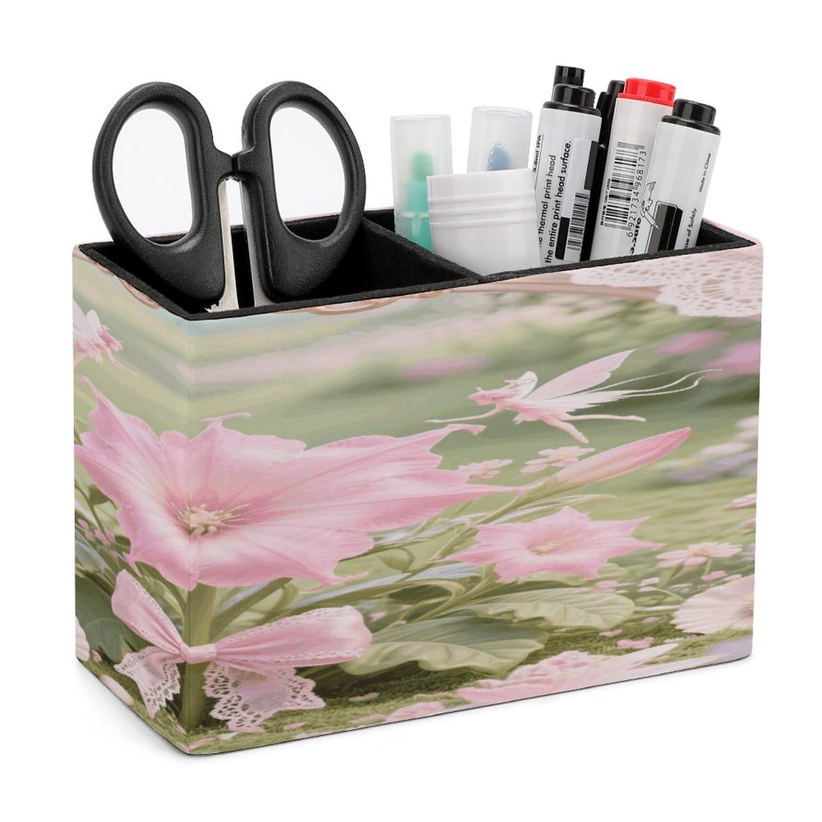 VstaDank Mandala Flower Pencil Holder for Desk Organizer 2 Compartments Pen Cup Leather Square Pen Holder Pencil Cup Stand Makeup Brush Holders for Desktop Organizer Storage Case
