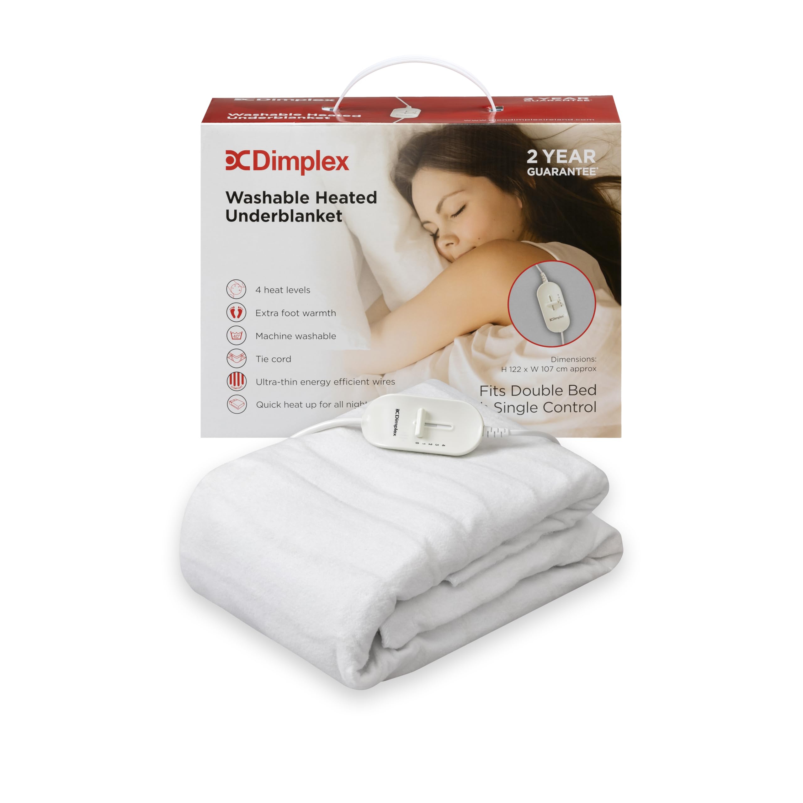 Dimplex DXUBDB Machine Washable Heated Under Blanket With Extra Foot Warmth - Double - Whi...