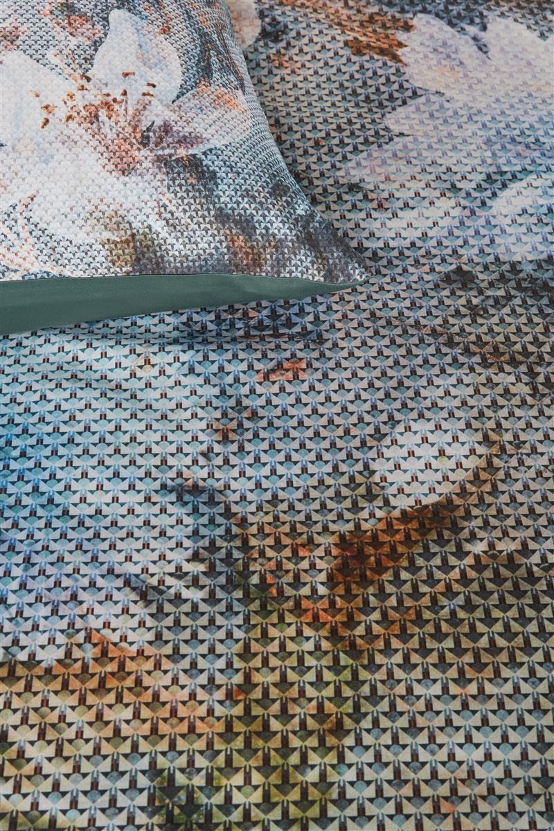 Beddinghouse Baumwollsatin-Bettwäsche-Garnitur Erode Farbe Blau Grün, Größe 155x220cm+80x80