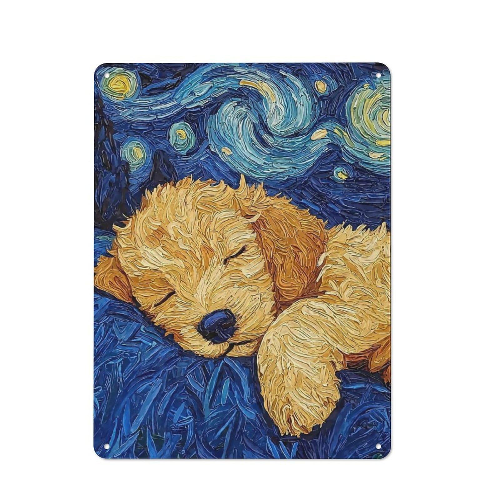 Puppys Starry Night Warehouse Style Metal Wall Decor 40x30cm, Metal Wall Sign for Workspace, Cafe, Hallway Or Garage