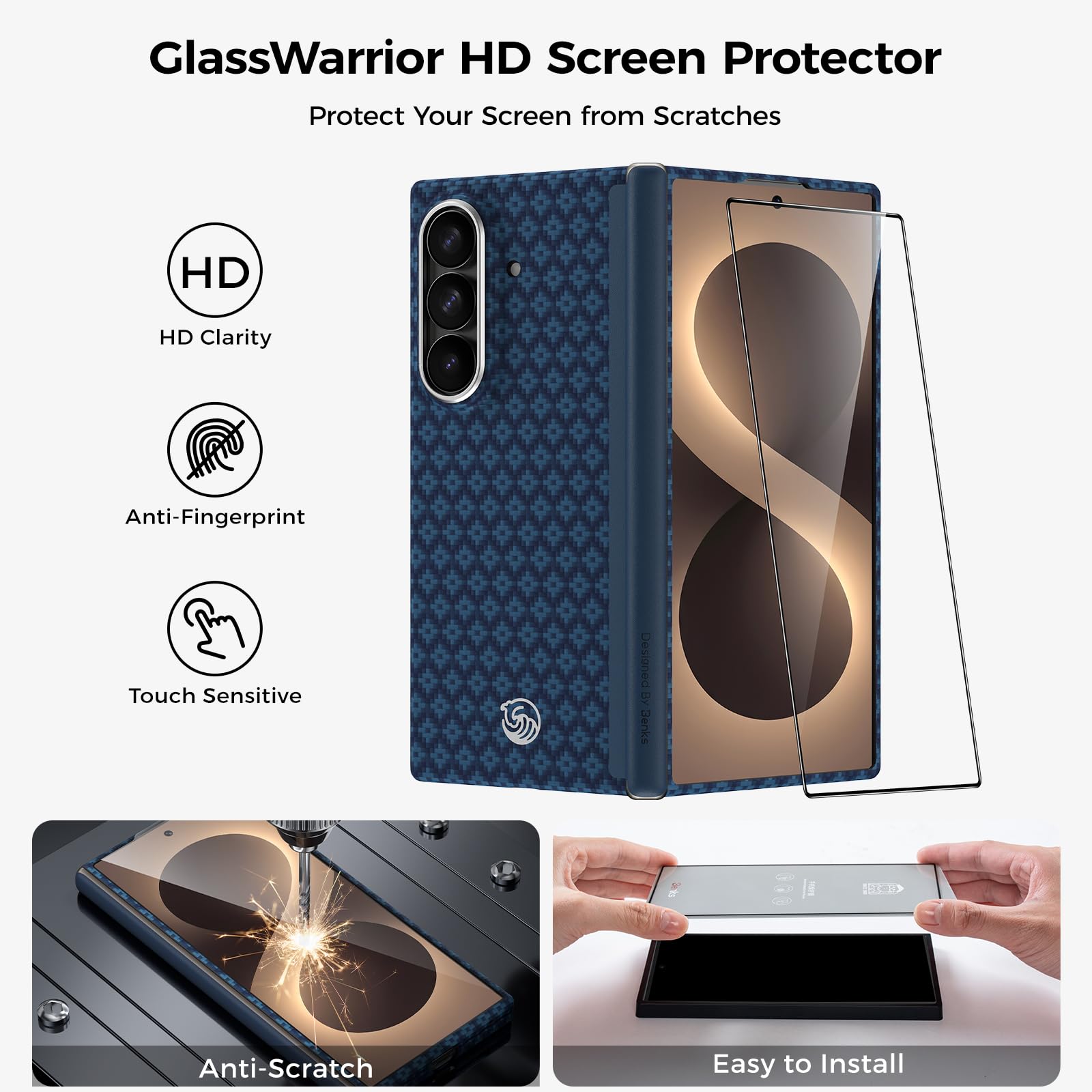 BENKS Etui do Samsung Galaxy Z Fold 8 Ultra Ultracienkie z Kevlaru | Etui Z Ochroną Zawiasu i folią Ochronną na Ekran, Kompatybilne z MagSafe, Ultracienki, Lekki, Minimalistyczny