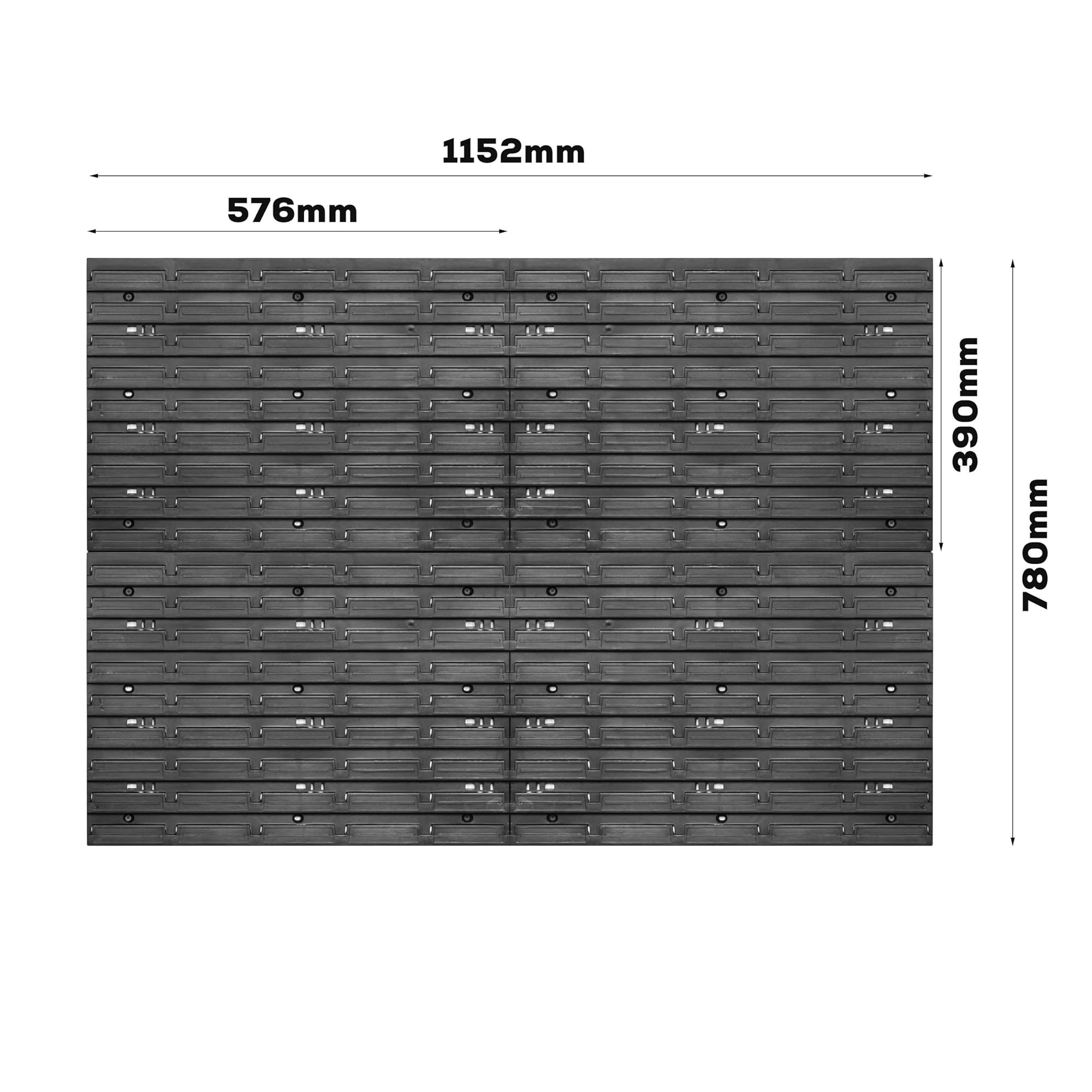 Estante de pared de 1152 x 780 mm, soporte para herramientas, 44 unidades Cajas apilables, estanterías de almacenaje, placas de pared extrafuertes