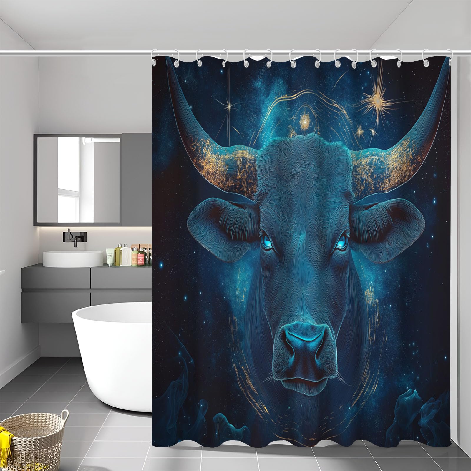 Rideau de douche animal vache ciel étoilé en polyester imperméable 150x180 cm pour baignoire