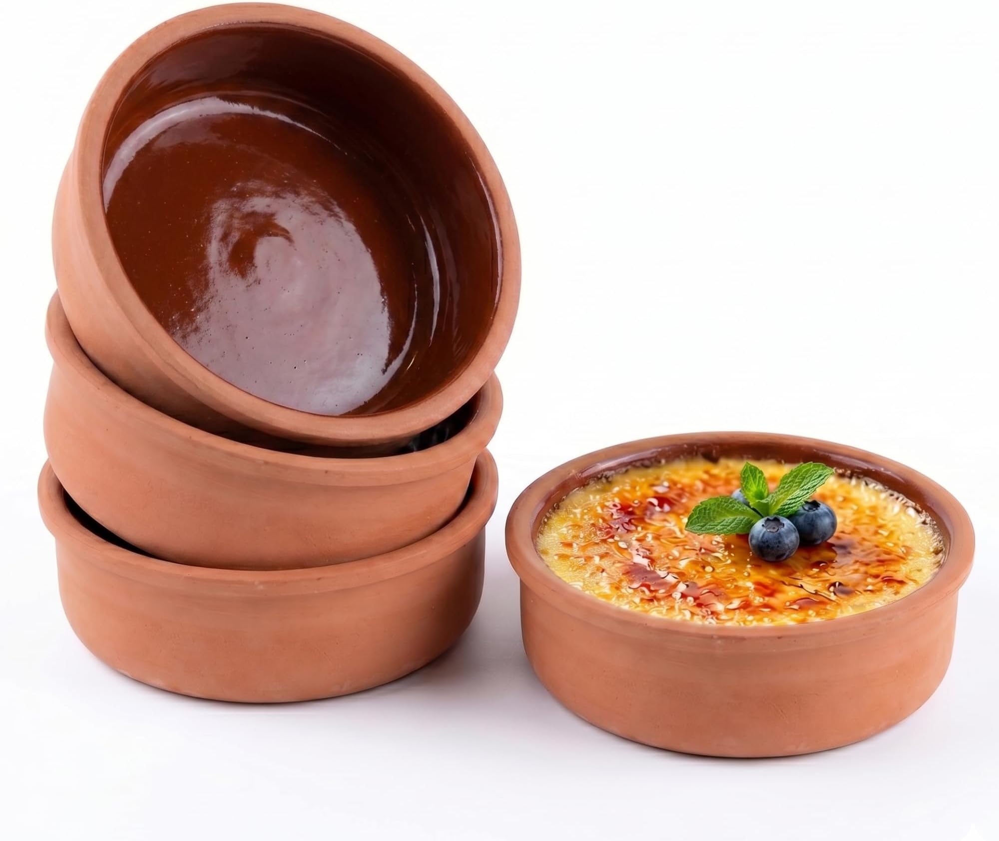 Hakan Handmade Cooking Clay Bowl Set Of 4, Terracotta Bowls, Ancient Pottery, Large For Food, Turkish Yogurt Pots, Earthenware Pottery Mexican Dishes, 5.7 In