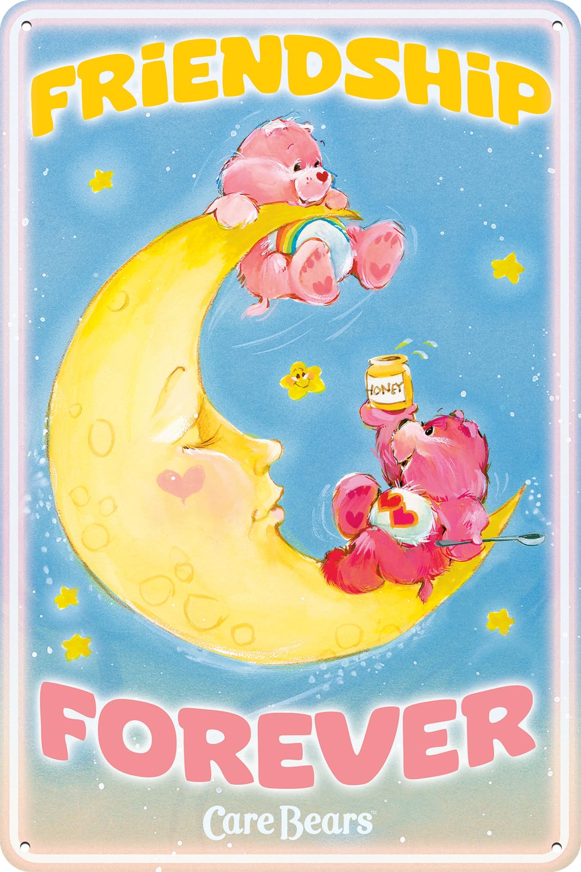 14 x 20cm Blechschild passend für Glücksbärchis Fans – 80er Jahre Zeichentrick Hab-Dich-Lieb Bärchis – Care Bears Retro Schild, Fernseh, TV Serie Schild (Friendship Moon)