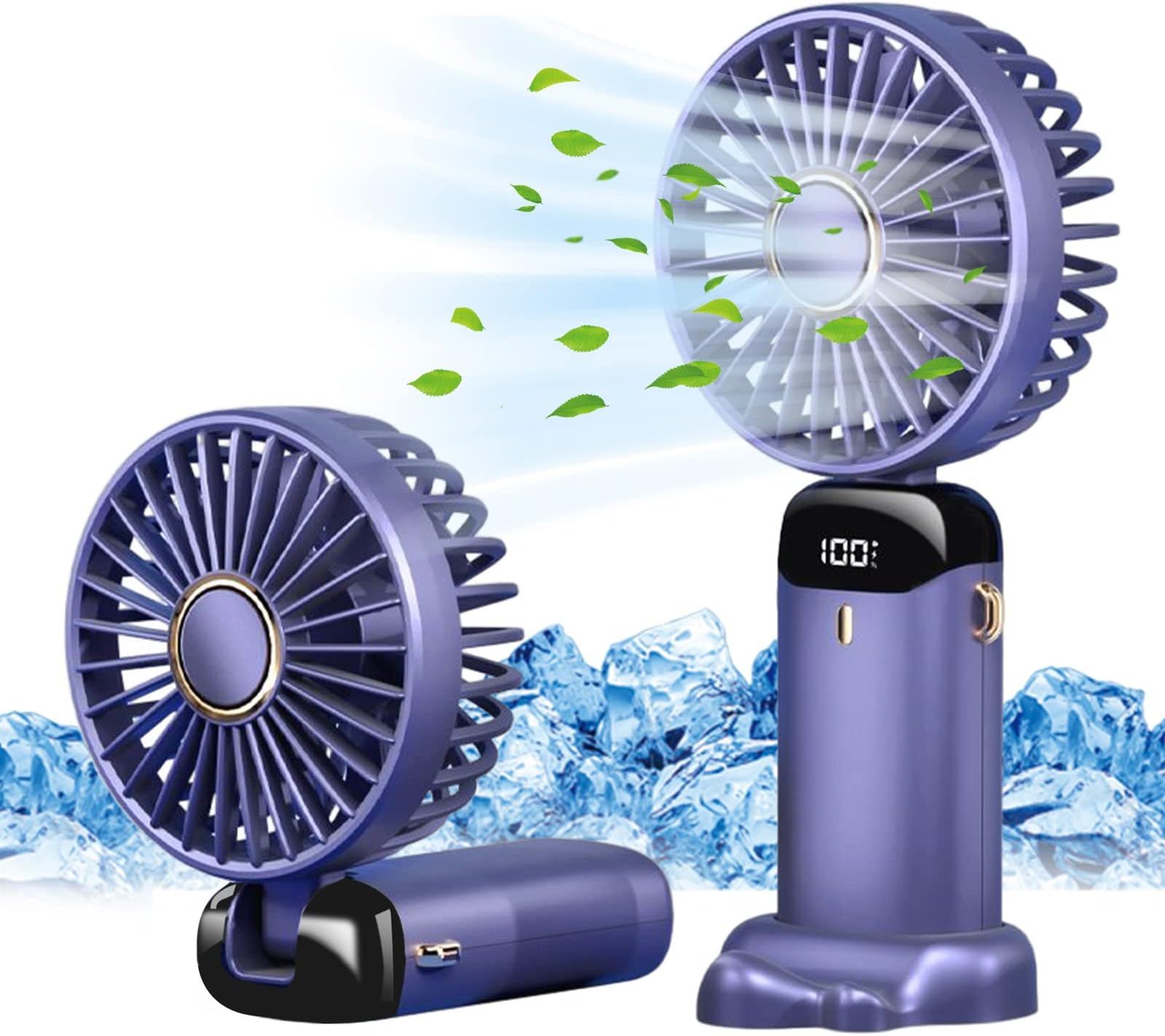 Jsdoin Hand Held Fan,Portable Handheld USB Rechargeable Fans with 5 Speeds,Battery Operated Mini Fan Foldable Desk Desktop Fans with LED Display for Home Office Bedroom Outdoor Travel (WathetBlue)