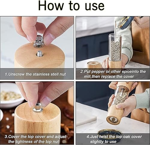 Miniatura 2 de Molinillo de pimienta y sal, molinillo manual avanzado de acrílico y madera, molinillo de sal y pimienta, alta capacidad y rugosidad ajustable,