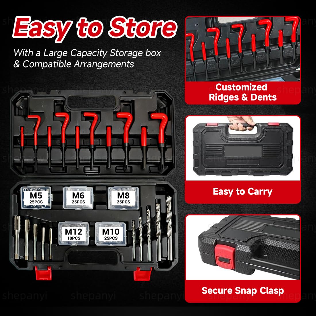 131 Pezzi Kit Riparazione filettature, Kit Riparazione filettature con Inserti M5 M6 M8 M10 M12, Manicotti, Set Helicoil, Utensili per Riparazione filettature, Punte, Manicotti