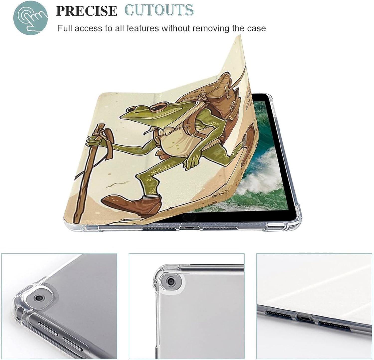 Funny Frog Retro Climb Case for Air 1/2 9.7Inch Case iPad Pro/Air 3 10.5inch Case iPad 10th Gen Case with Pencil Holder Auto Wake Sleep Cover