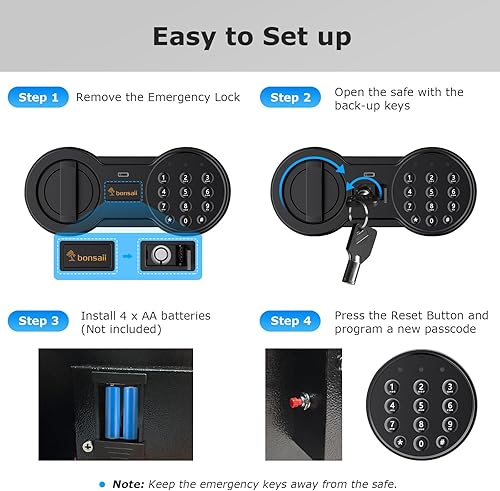 Miniatura 7 de Bonsaii Caja fuerte de acero, caja fuerte para documentos con bloqueo de teclado digital, caja fuerte electrónica de seguridad de 1.2 pies cúbicos