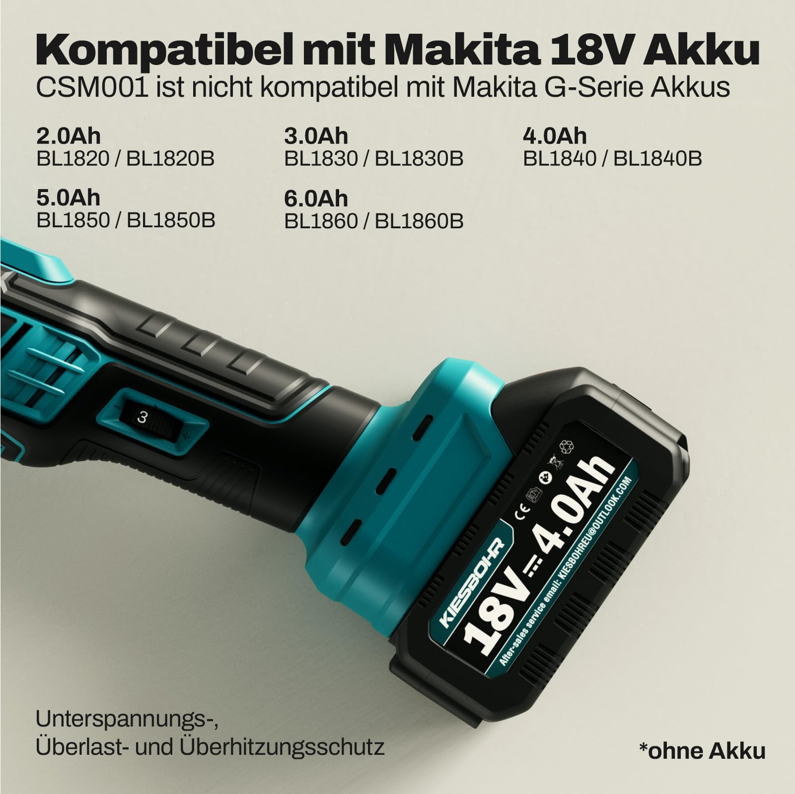 Makita Kompatibles Multifunktionswerkzeug Bürstenloser Oszillationswerkzeug 3.6° Oszillationswinkel 6000-20000 U/min