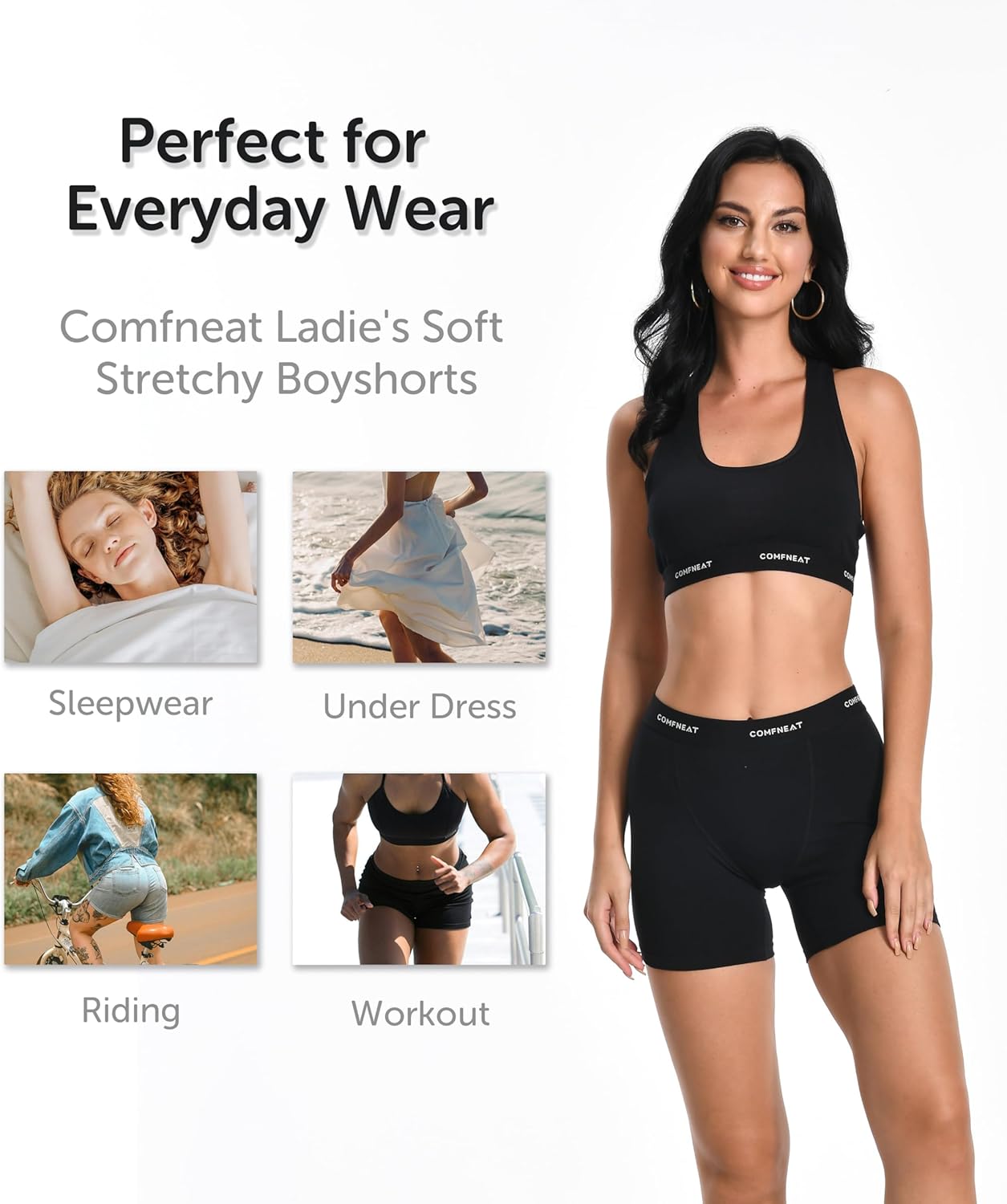 Comfneat Women's 4-Pack Boyshorts Cotton Spandex Boxer Briefs Stretchy Underwear Knitwear - Image 4