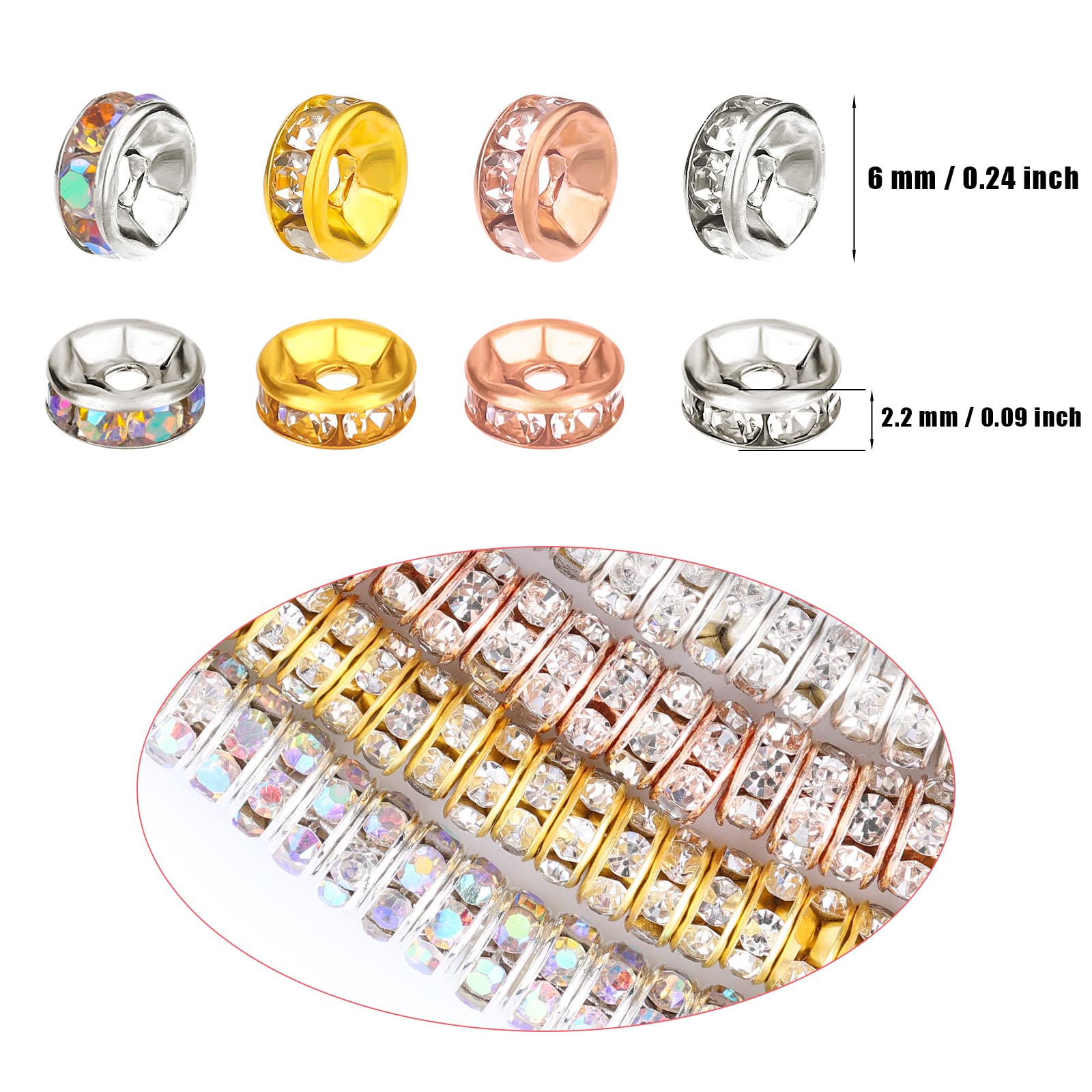 SAVITA 200 Pz 6mm Perline Piatte con Fori, Perline a Disco Perline Piatte Rotonde per la Creazione di Gioielli Fai-Da-Te (Oro, Argento