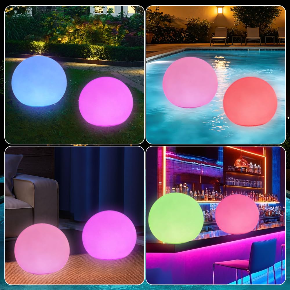 Luces Flotantes Piscina, 2 Piezas Luces Piscina Flotantes, Luce flotantes Inflables con Control Remoto, 16 RGB Bola De Luz Led para piscina, jardín, estanque y fiesta