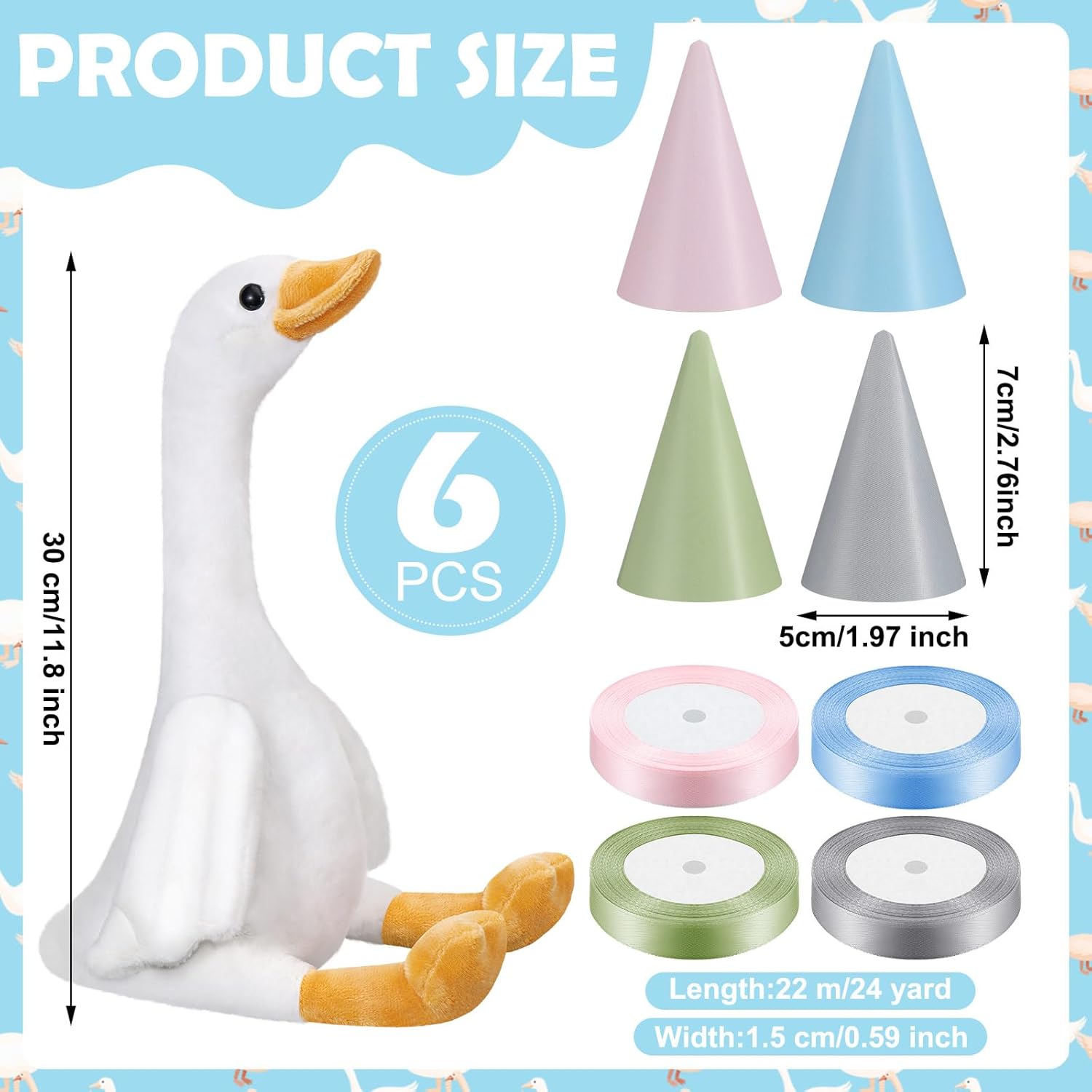 6 Sets One Silly Goose Party Favor 11.8 Inch Plush Stuffed Animal Adopt a Goose Party Favor with Mini Hat Ribbon for Girl Boy Baby Shower 1st Birthday Decoration Gift(Colorful,Silly Style)