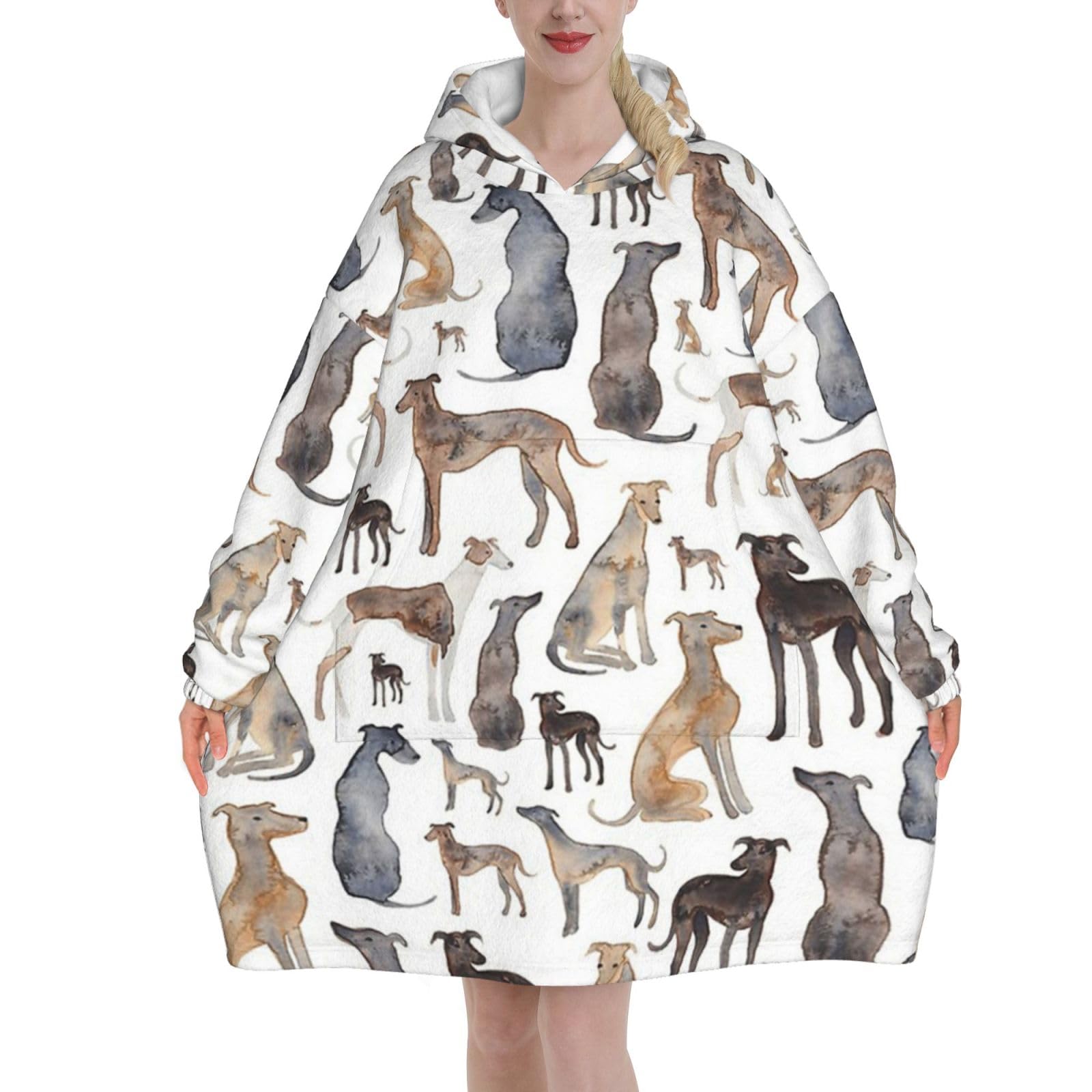 Oversized Women's Wearable Blanket Hoodie, Flannel Pullover Blanket, Blanket Sweatshirt Greyhounds Wippets And Lurcher Dogs
