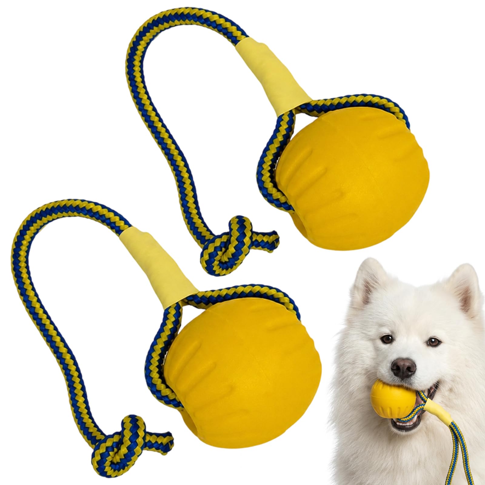 Aguwgax 2 Pack Dog Ball on Rope, 7cm Floating Fetch Toy with 50cm String for Tug of War and Water Play