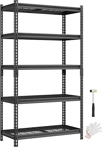 SONGMICS Estantes de almacenamiento de 5 niveles, estantería de garaje resistente, estantería ajustable, estante de acero, montaje sin tornillos,