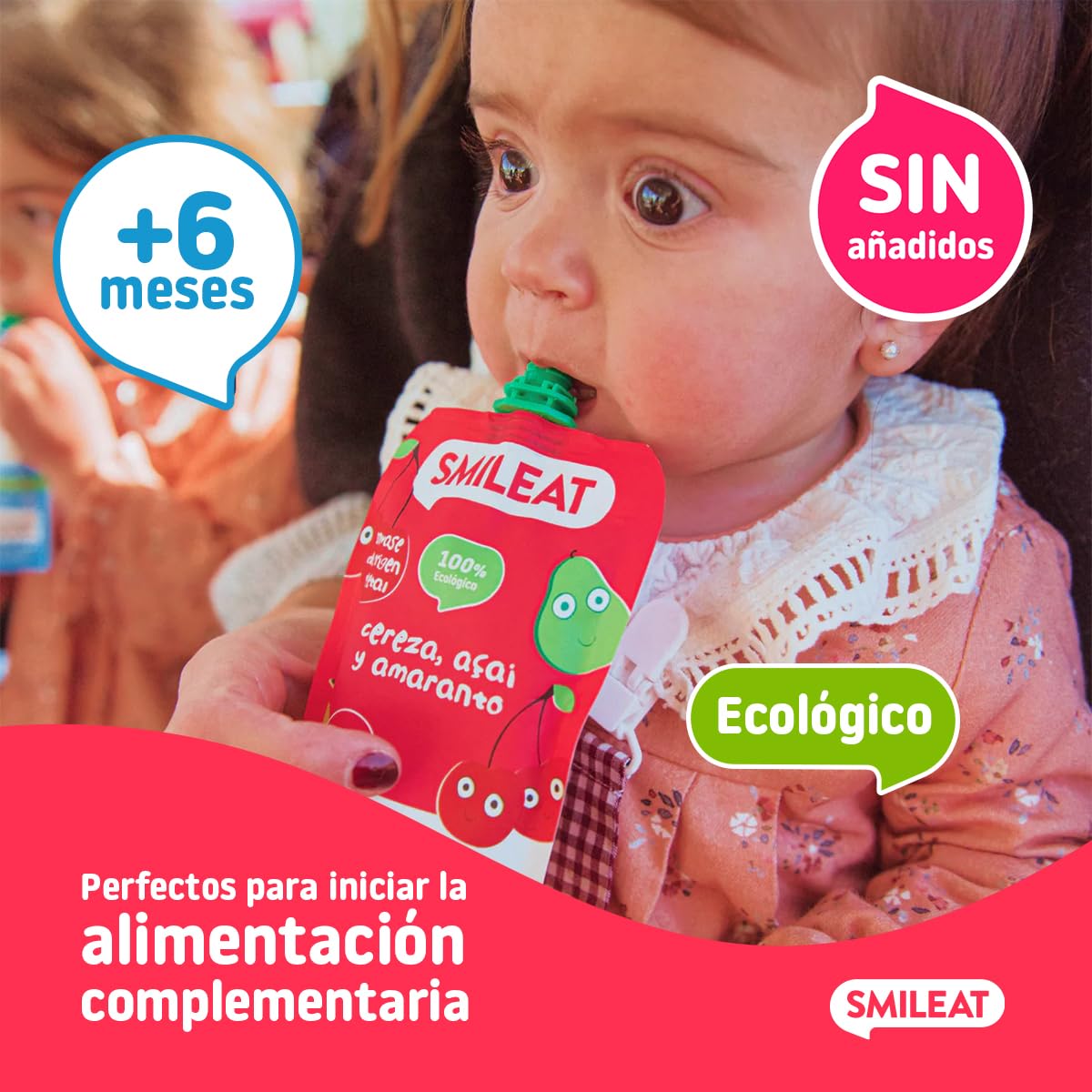 Smileat - Pouch de Frutas Ecológicas - Sin Sal ni Azúcar Añadido, Sin Gluten - Snack Práctico para Peques - Sabor a Cereza, Açai y Amaranto — view 3