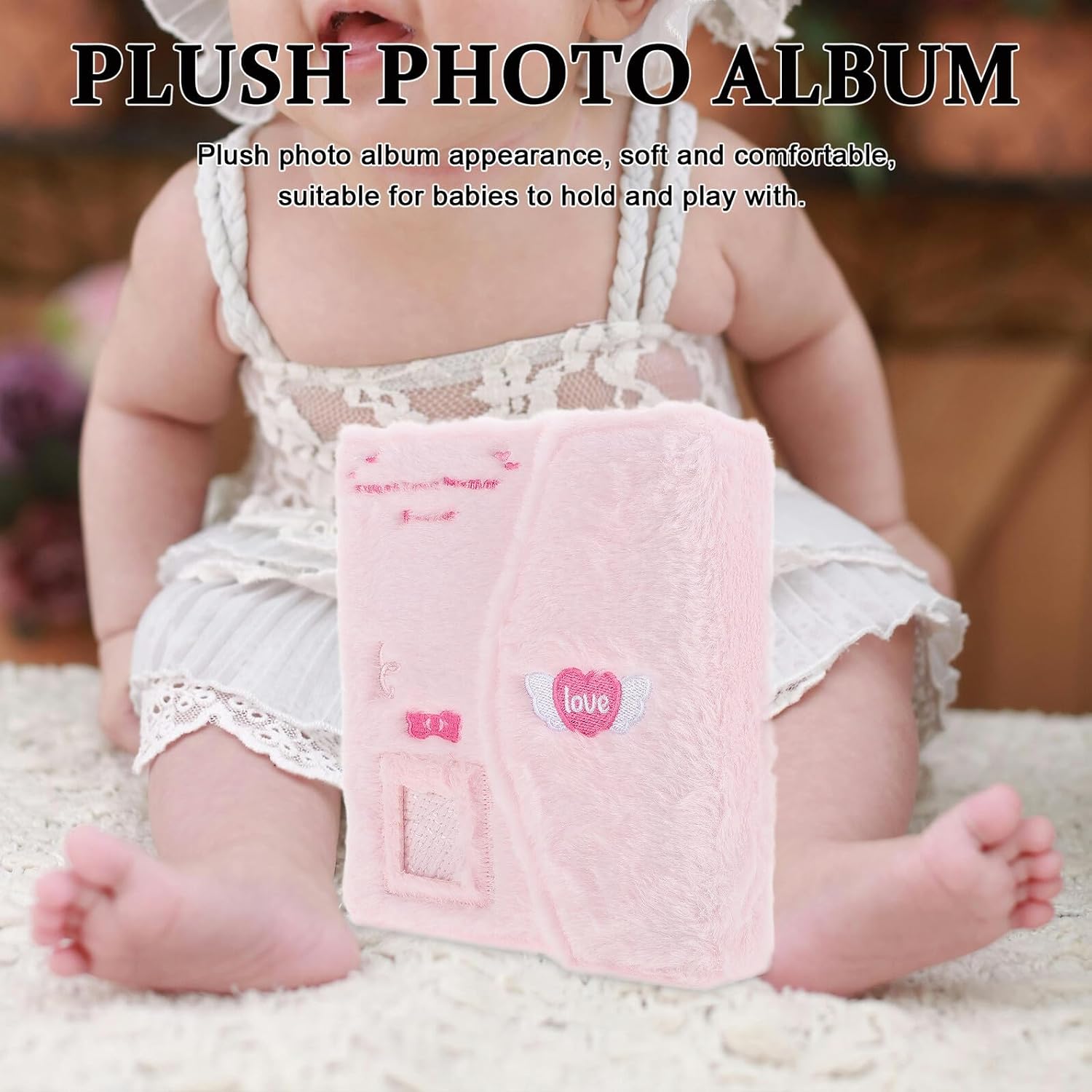 Plush Photocard Binder Mini Memory Book Pink 3-inch Pocket Photo Organizer Scrapbooking Storage Album for Collecting Tickets and Cards