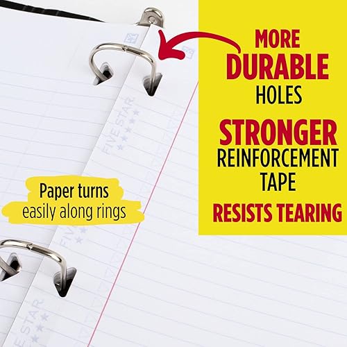 Miniatura 6 de Five Star Papel de hojas sueltas + aplicación de estudio, paquete de 4, 3 agujeros perforados, papel de relleno reforzado, papel rayado