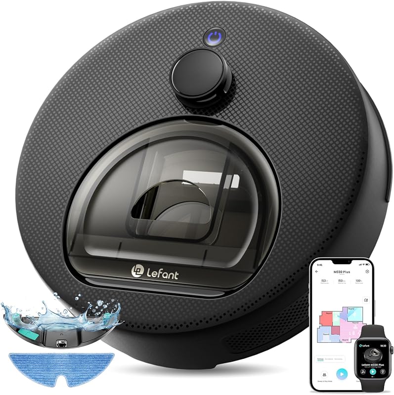 Lefant M330 Plus Robot Aspirapolvere Lavapavimenti con Mappatura, Aspirazione 5000Pa, 160min, Senza Grovigli, Autonomia 160min, Evita Tappeti, WiFi App Alexa, Ideale per Animali e Pavimenti Duri
