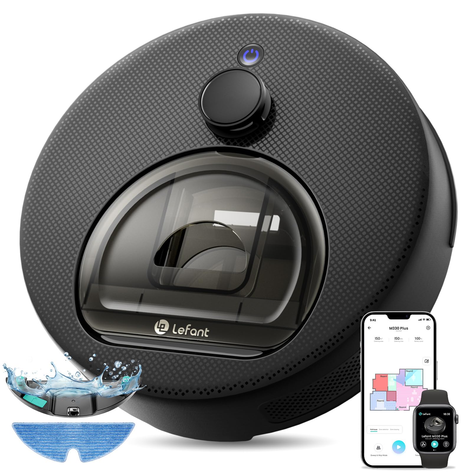 Lefant M330 Plus Robot Aspirapolvere Lavapavimenti con Mappatura, Aspirazione 5000Pa, 160min, Senza Grovigli, Autonomia 160min, Evita Tappeti, WiFi App Alexa, Ideale per Animali e Pavimenti Duri