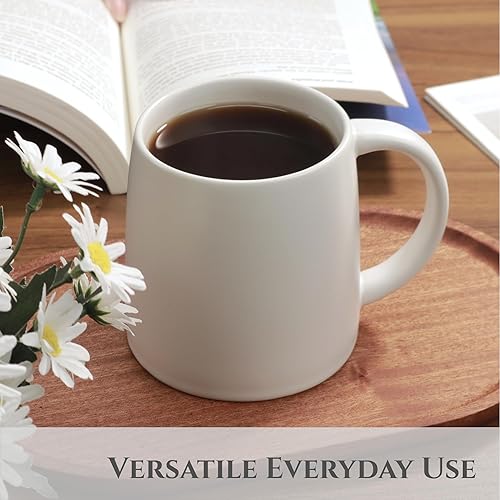 Miniatura 4 de LINVIA Taza clásica de café grande de 16 onzas con tapa abatible y asa, taza de té de porcelana de cerámica, mate liso (1 unidad, negro)