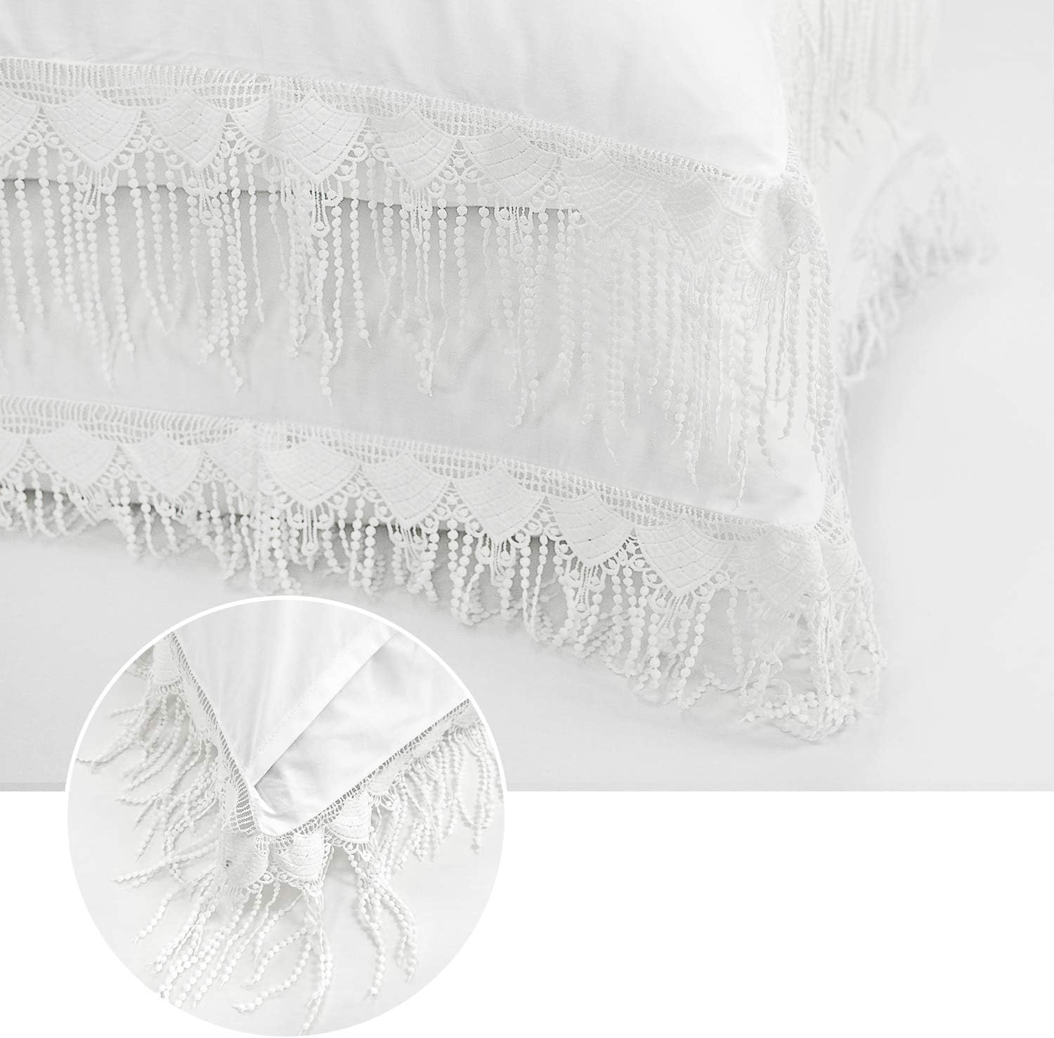 Prоmо 40% оƒƒ FADFAY White Bohemian Bedding Sets 4 Pieces California King 100% Cotton Soft Farmhouse Set Tassel Fringed Duvet Cover Set Long Drop 18 Bedskirt Romantic Girls Bedding for Bedroom